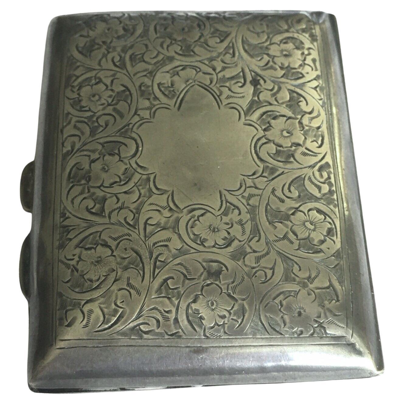 1915 Sterling Silver 3"X 2.25"X 1/2" Antique English Snuff & Pill Box For Sale