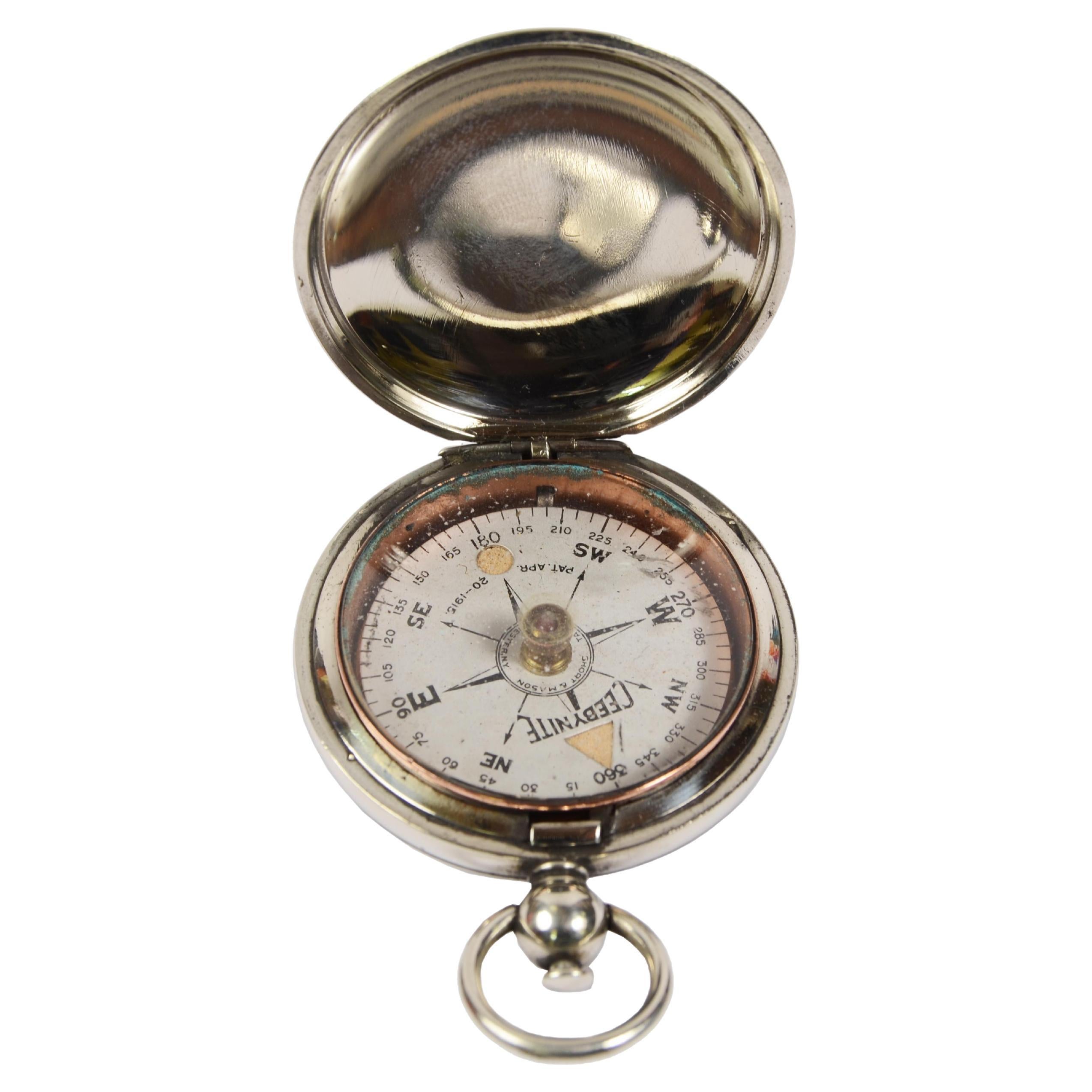 1915s Small Pocket Brass Compass Ceebynite Short & Mason Taylor Rochester N.Y