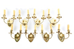 1916 2 Arm Cast Brass Sconces with Shield Back '18 Matching'
