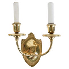 1916 2 Arm Cast Brass Sconces with Shield Back '24 Matching'