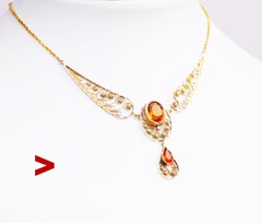 1916 Antique Necklace solid 18K Gold  Filigree Citrine River Pearl / 7.7 gr