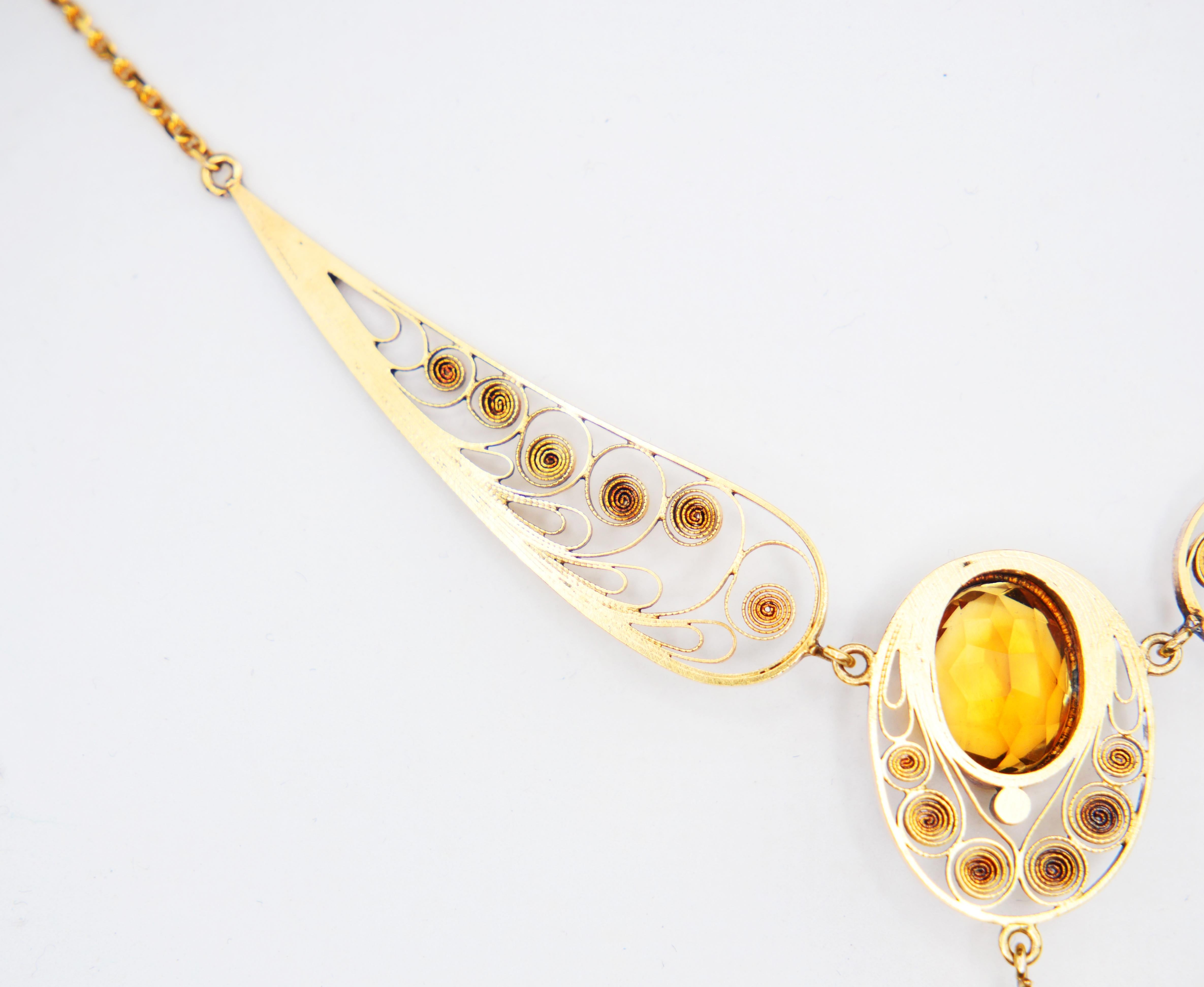 Collier ancien en or massif 18 carats, 1916  Perle de rivière citrine filigrane / 7,7 g Pour femmes en vente