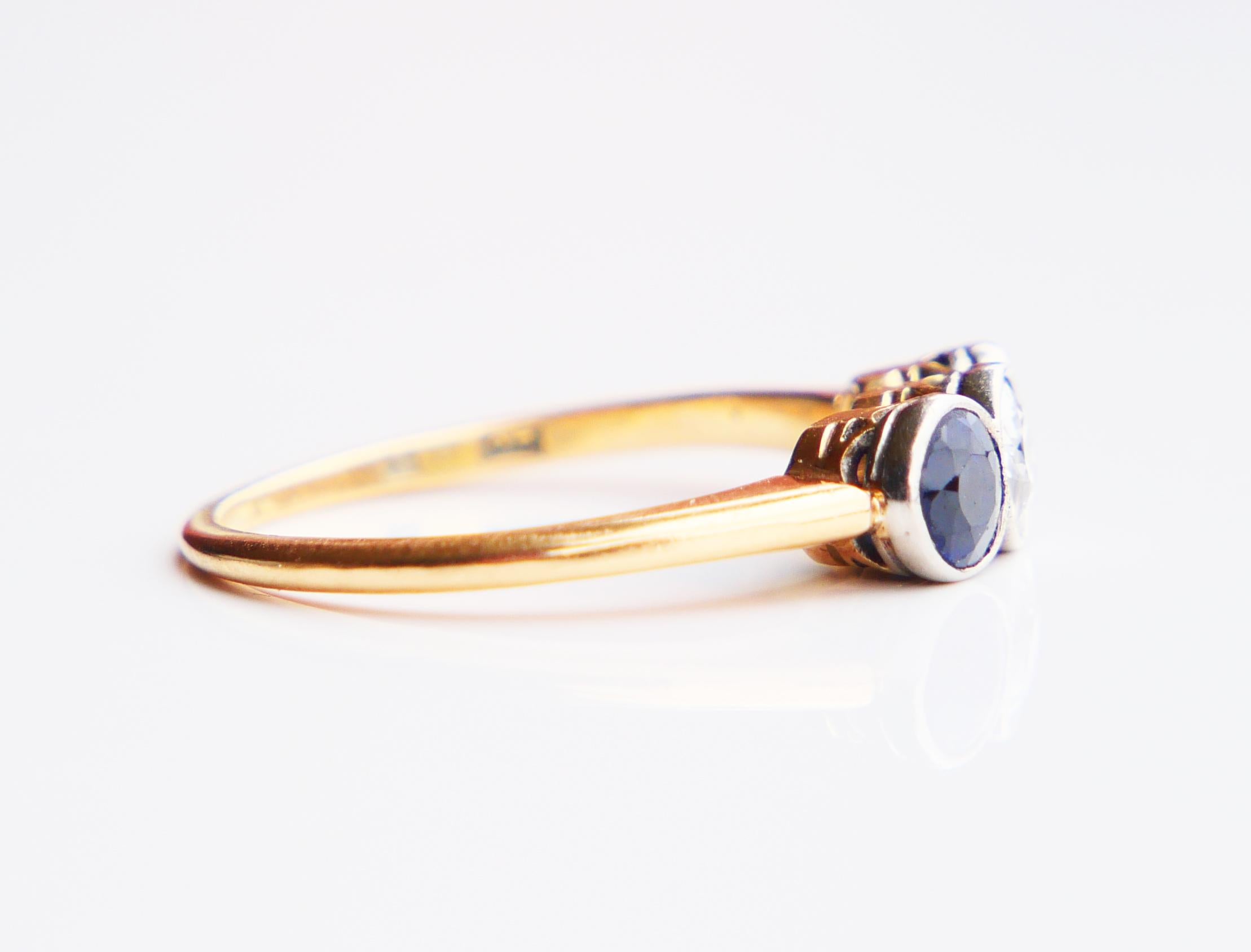 1916 Antique Ring 0.36ct Diamond 0.8ctw Sapphire 18K Gold Platinum ØUS5.75/2.5gr For Sale 6