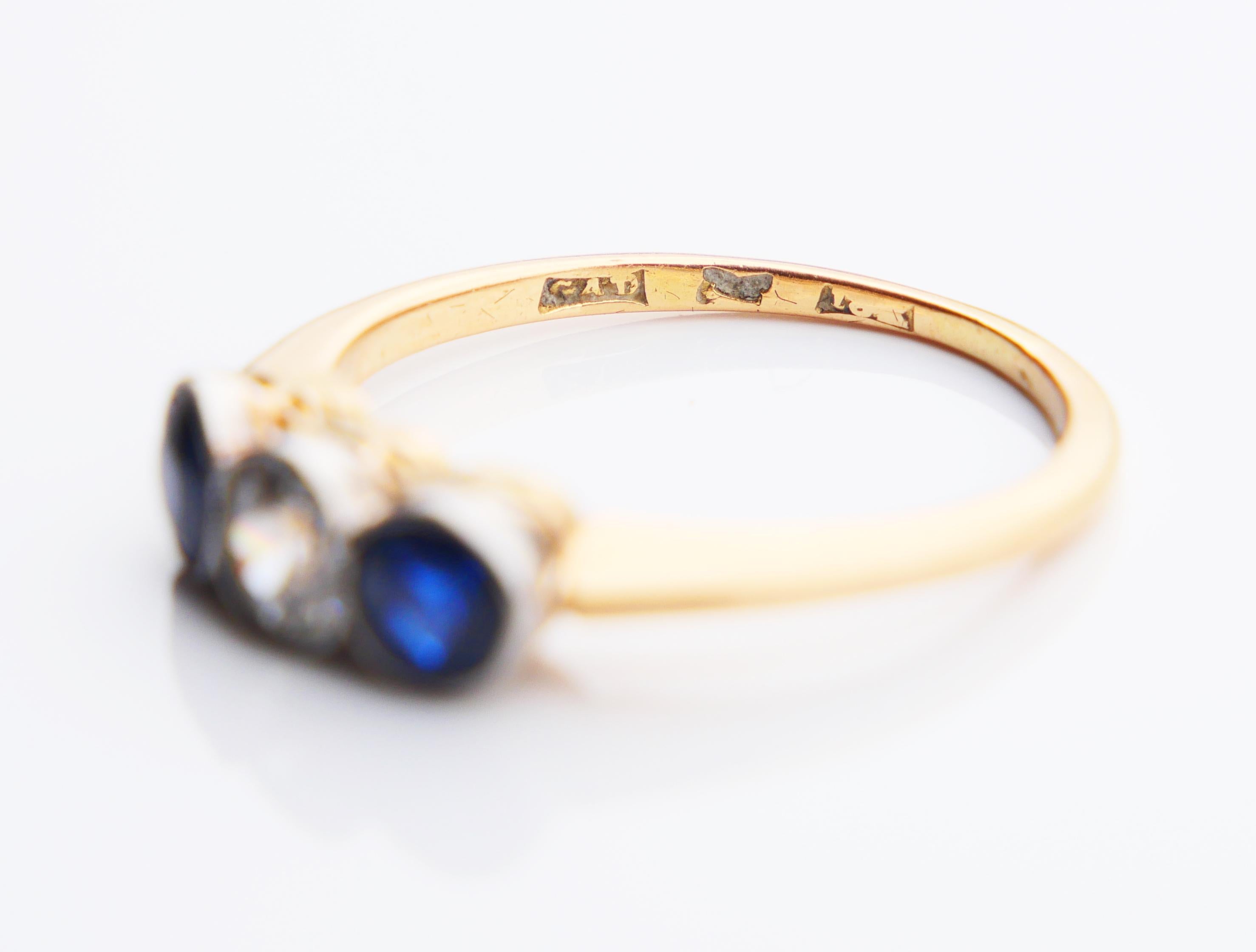 1916 Antique Ring 0.36ct Diamond 0.8ctw Sapphire 18K Gold Platinum ØUS5.75/2.5gr For Sale 8