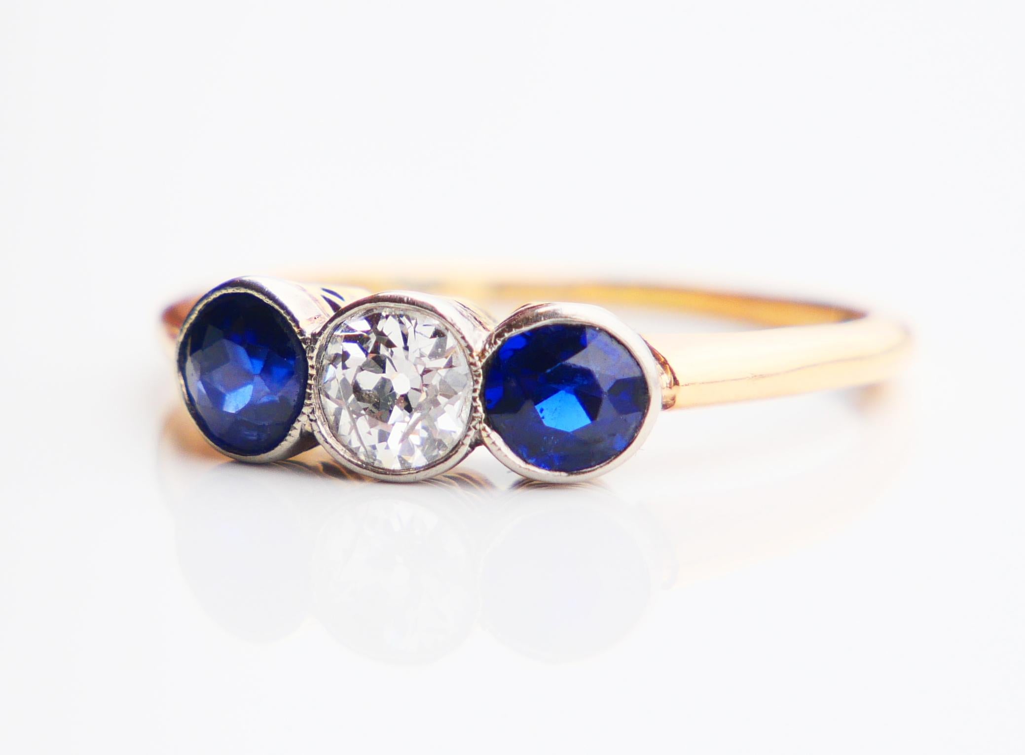 1916 Antique Ring 0.36ct Diamond 0.8ctw Sapphire 18K Gold Platinum ØUS5.75/2.5gr For Sale 4