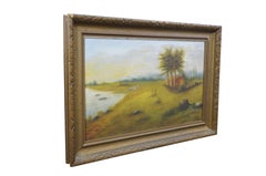 1916 Antike William Fitzmaurice Farm Schafe Pastoral Landschaft Ölgemälde 32"