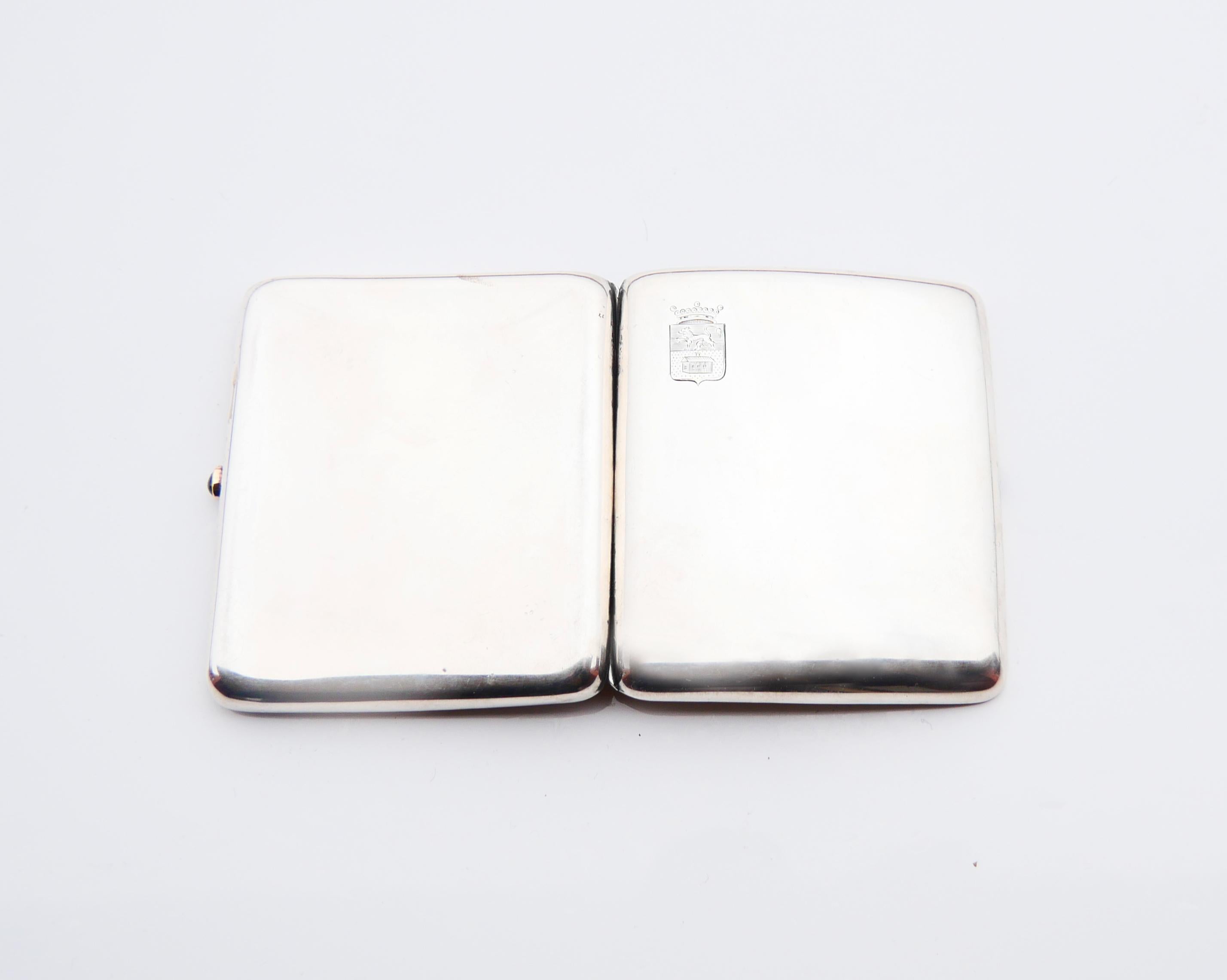 1916  Caja de cigarrillos Baron von Leuhusen Plata 0,85 ct Zafiro Oro /132gr en venta 7