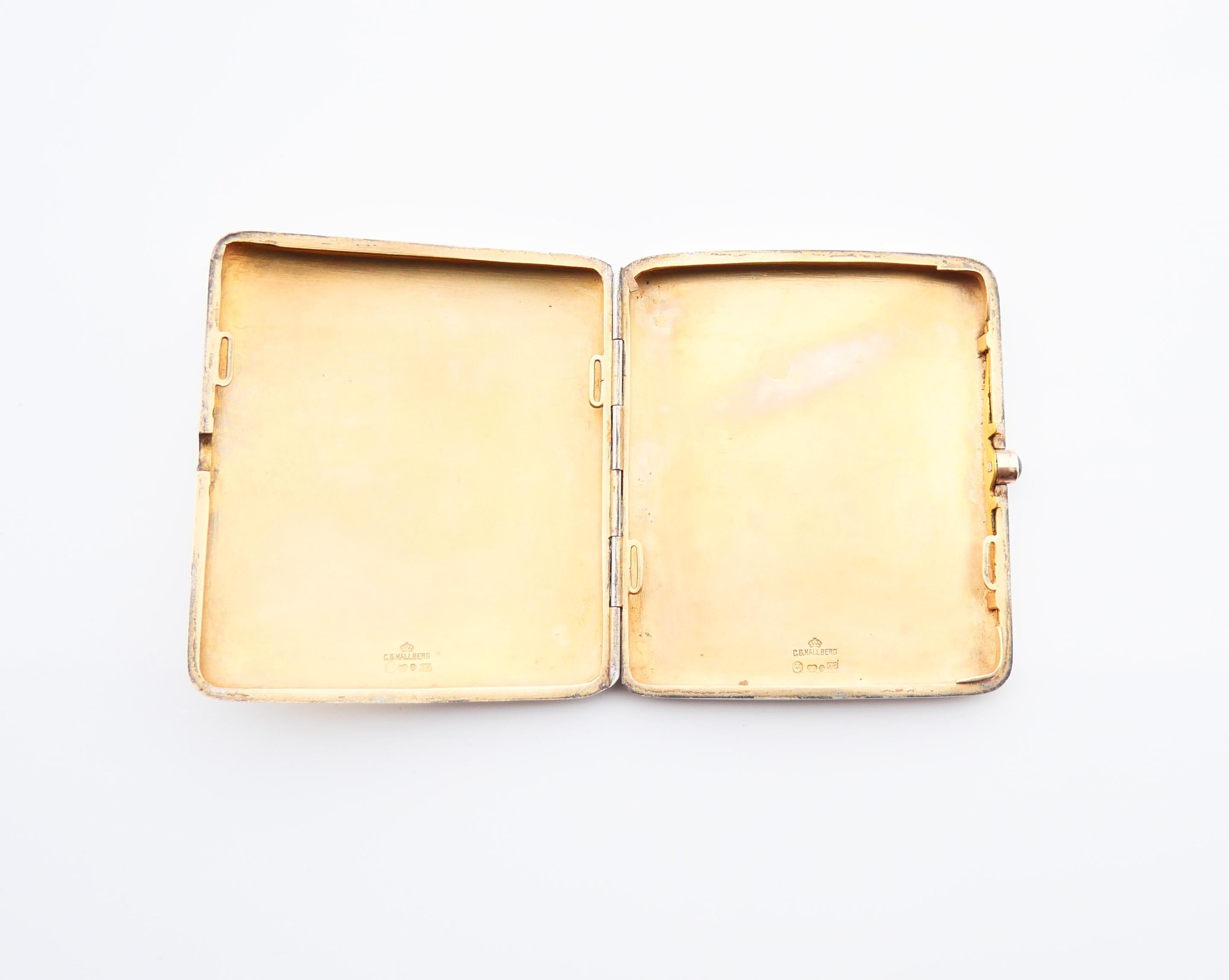 1916  Caja de cigarrillos Baron von Leuhusen Plata 0,85 ct Zafiro Oro /132gr en venta 4