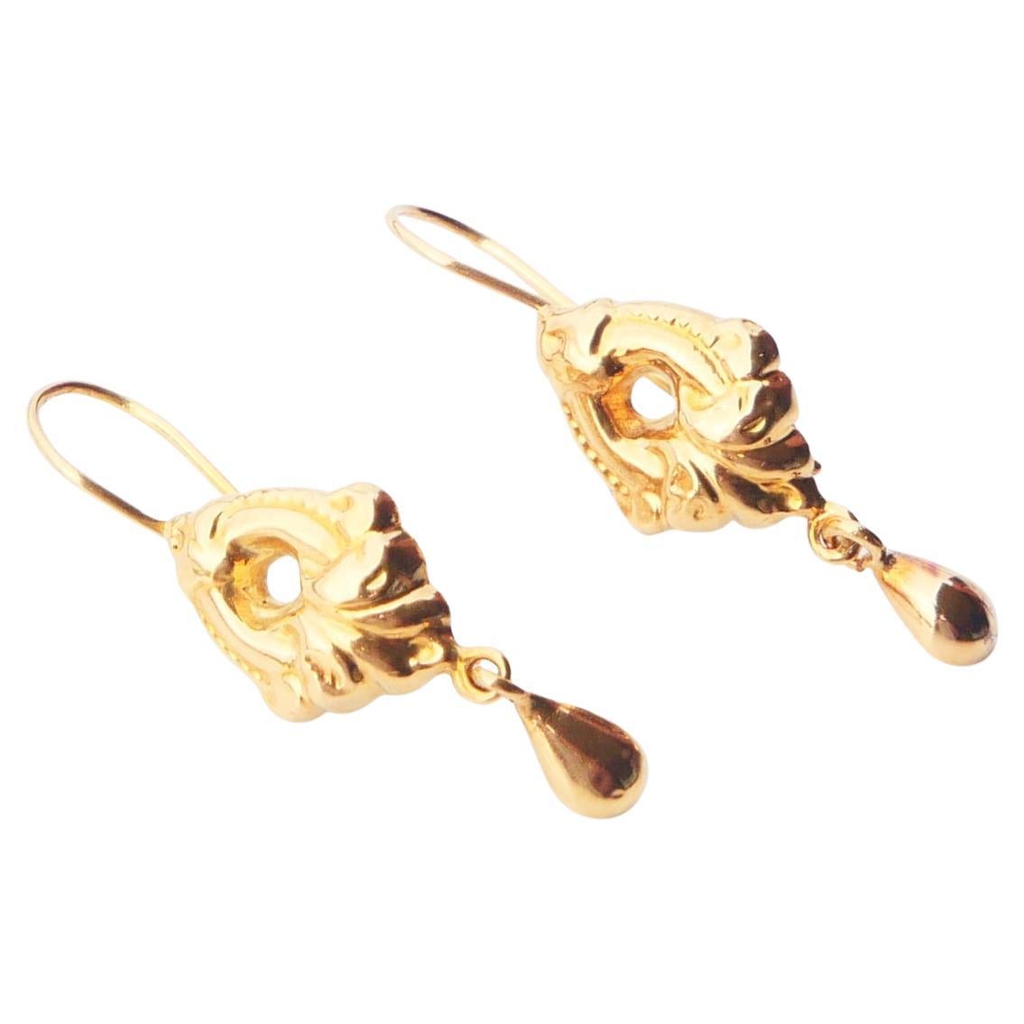 1916 Orecchini a pendente in stile Art Nouveau in oro giallo 18 carati massiccio/ 2 gr