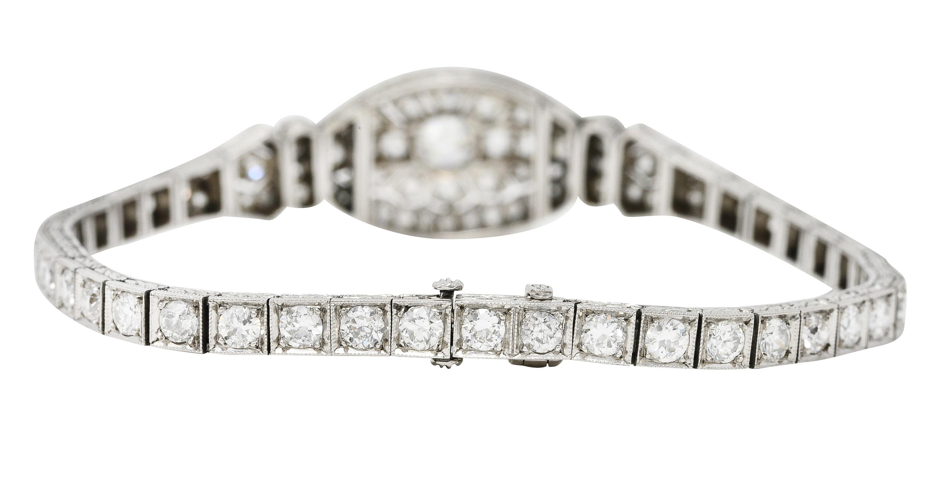 Women's or Men's 1916 Edwardian 6.58 Carat Old European Cut Diamond Platinum Antique Bracelet