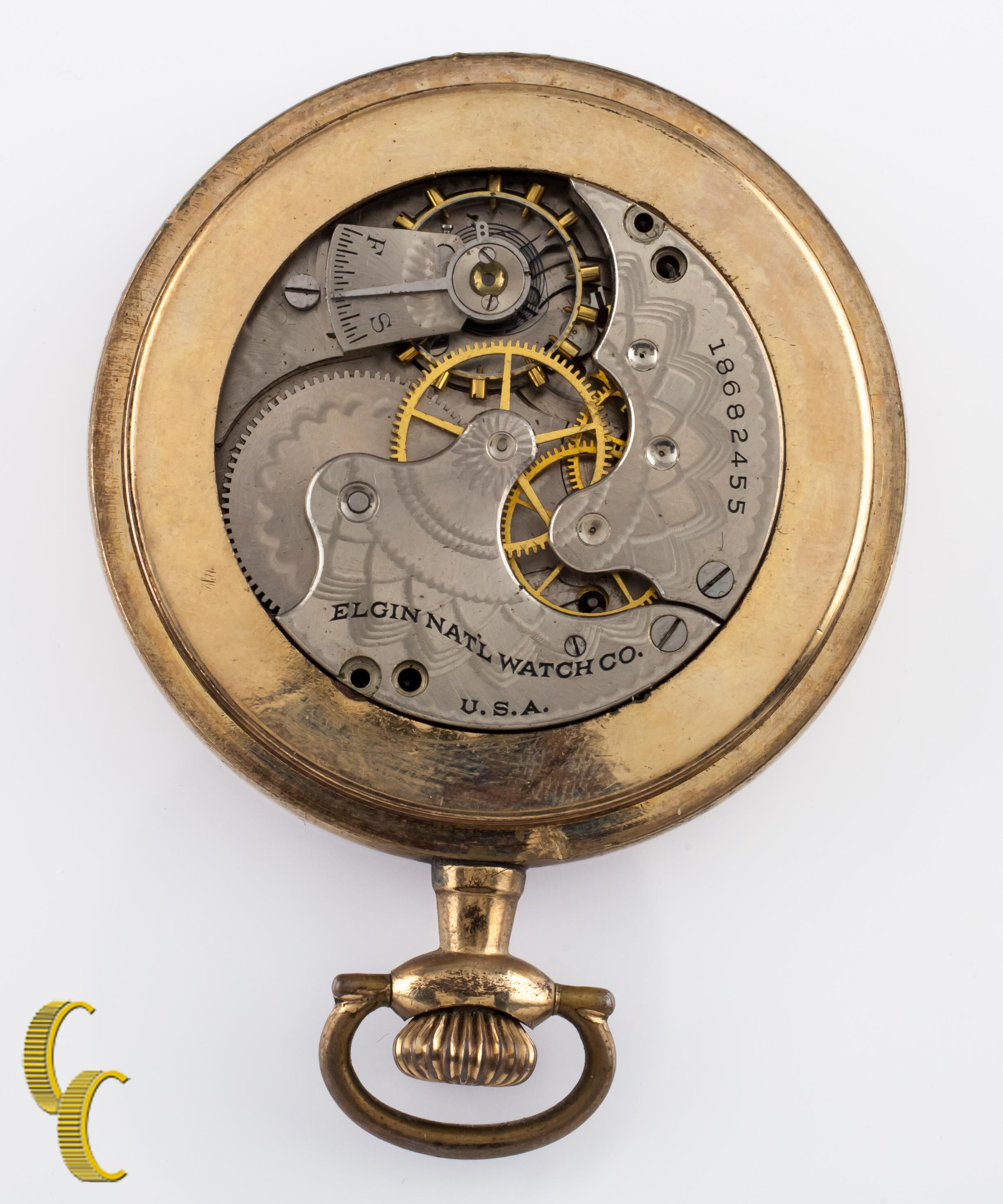 Art Nouveau 1916 Elgin Gold-Filled Open Face Pocket Watch, Size 6S For Sale