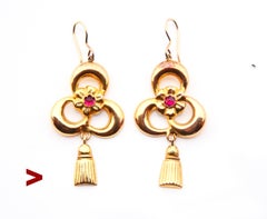 1916 Finish Earrings solid 18K Gold Ruby / 4.8 gr