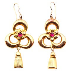 Retro 1916 Finish Russian Earrings solid 18K Gold Ruby / 4.8 gr