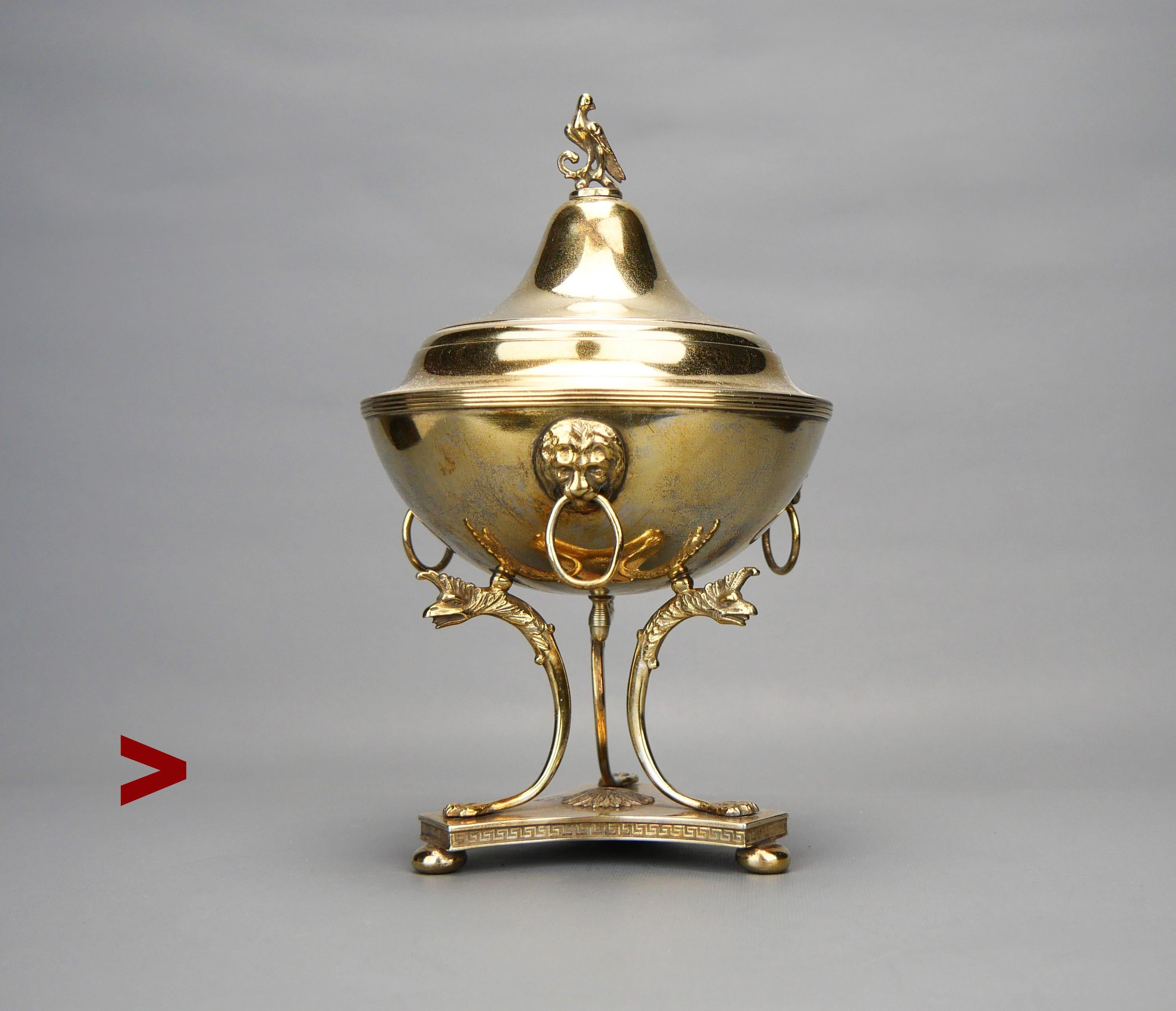 Antique Neo - Classical / Empire styled Bonboniere in solid high-grade Silver.  Measures - about 18.5 cm high, the bowl is 10.5 cm in diameter, opening Ø 7 cm,base 8 cm at widest points .Weight: 280 grams.

Swedish maker's hallmarks -  C.G. Halberg