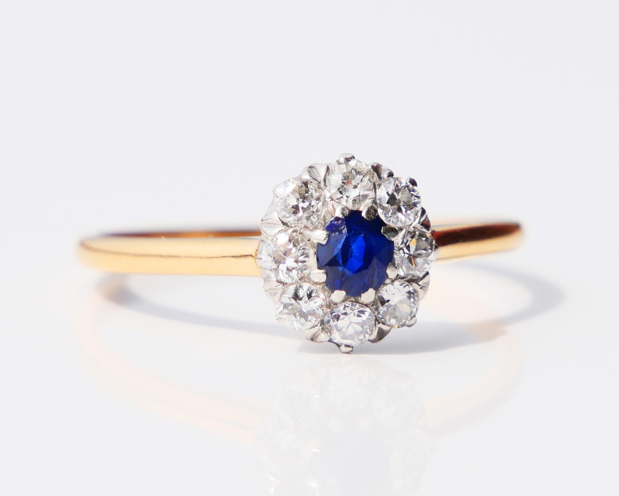 1916 Nordic Halo Ring 0.25 ct Sapphire Diamonds solid 18K Gold Ø 8.25 US /2.5gr For Sale 1