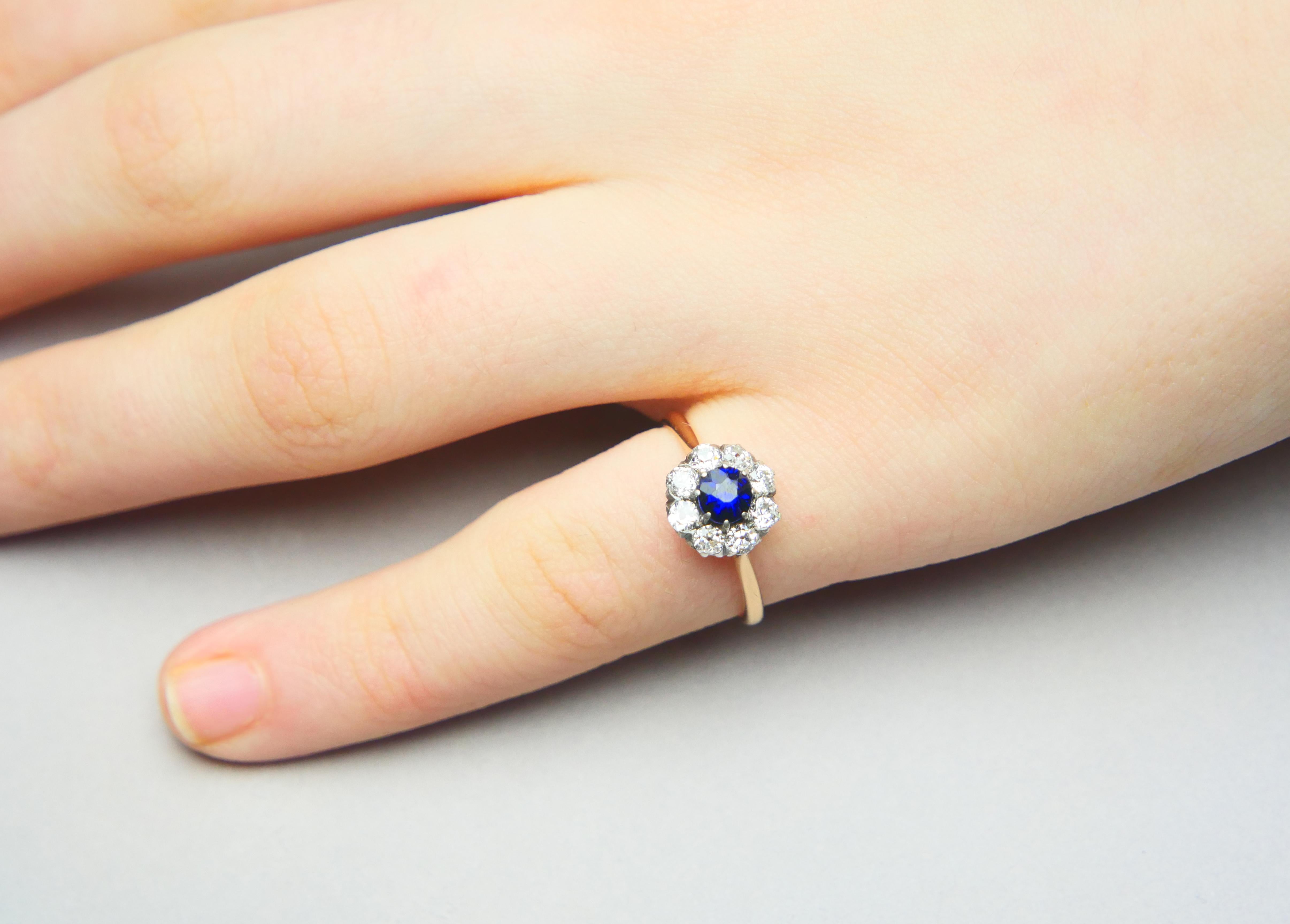 1916 Nordic Halo Ring 0.25 ct Sapphire Diamonds solid 18K Gold Ø 8.25 US /2.5gr For Sale 2