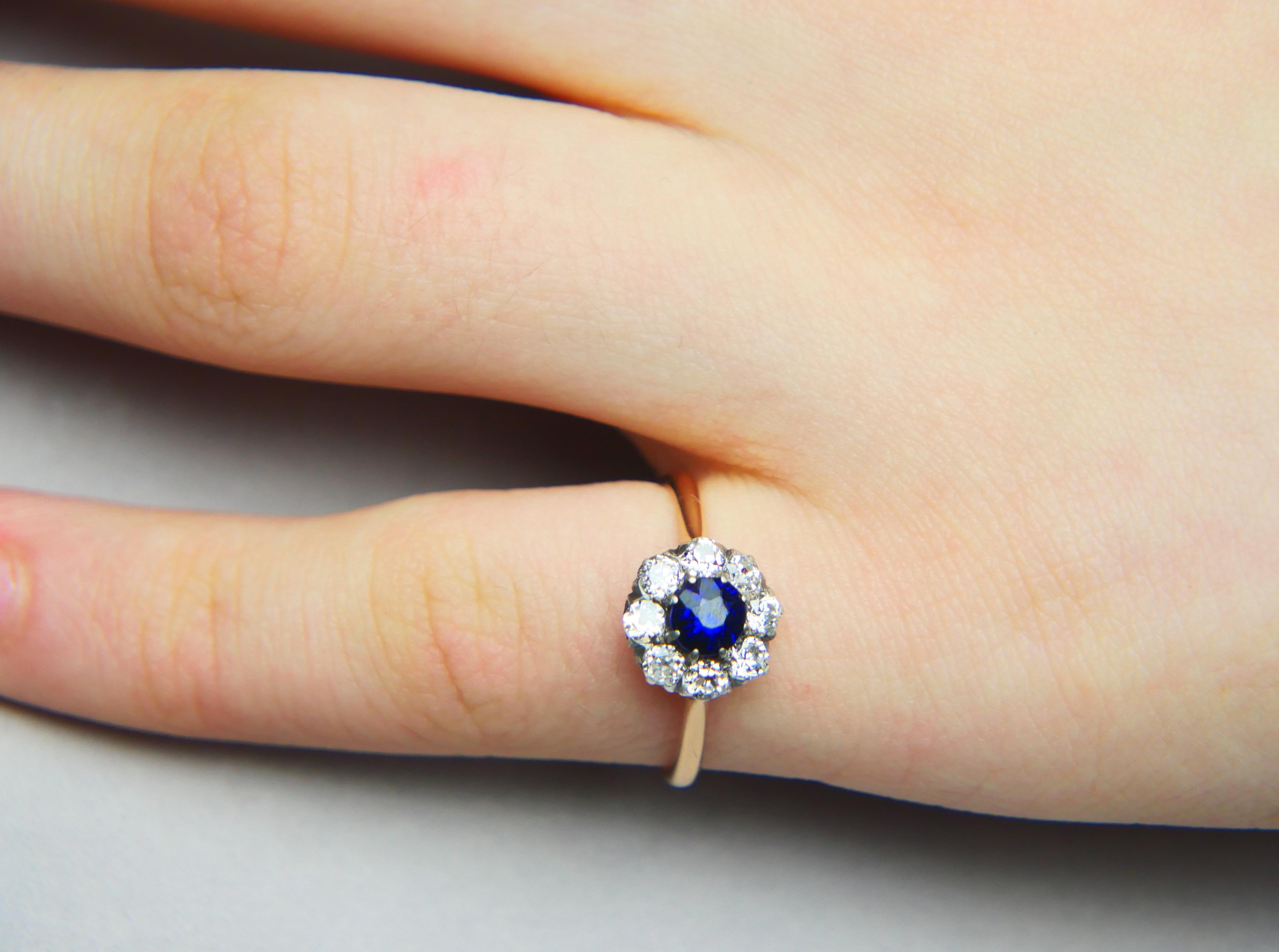1916 Nordic Halo Ring 0.25 ct Sapphire Diamonds solid 18K Gold Ø 8.25 US /2.5gr 4