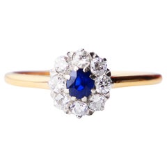 Antique 1916 Nordic Halo Ring 0.25 ct Sapphire Diamonds solid 18K Gold Ø 8.25 US /2.5gr