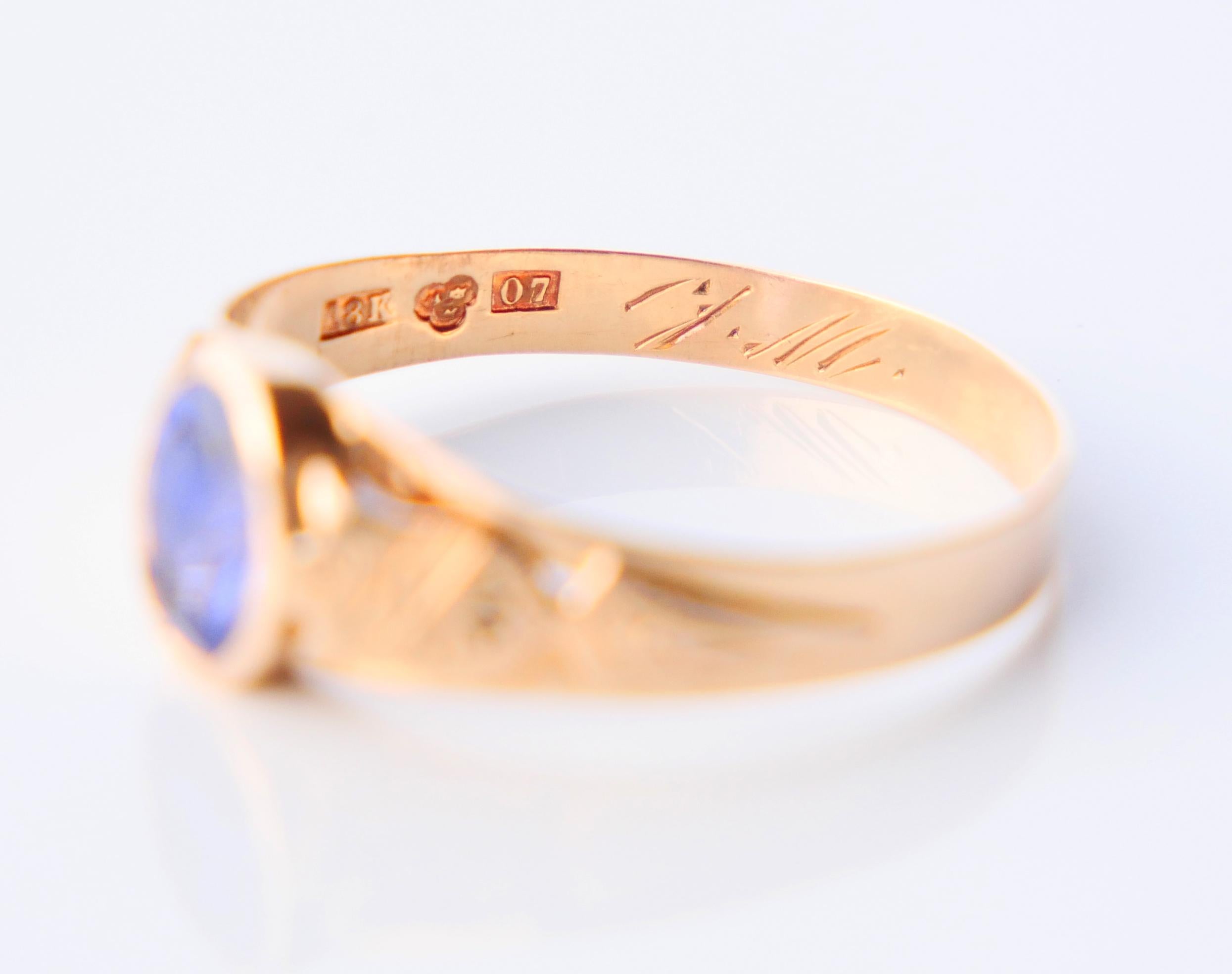 1916 Nordischer Ring 1ct Bi-color natürlicher Saphir Blau Lila 18K Gold Ø8US/1.65gr im Angebot 6