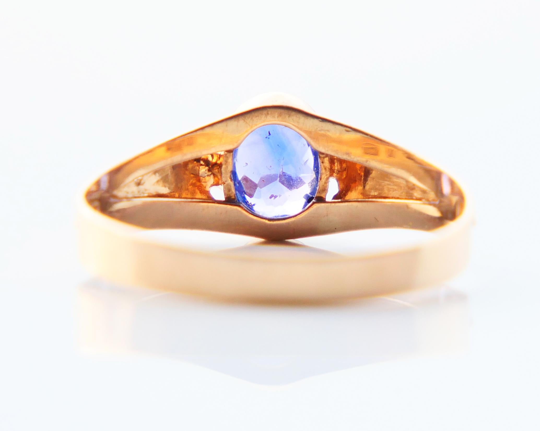 Old European Cut 1916 Nordic Ring 1ct Bi-color natural Sapphire Blue Purple 18K Gold Ø8US/1.65gr For Sale