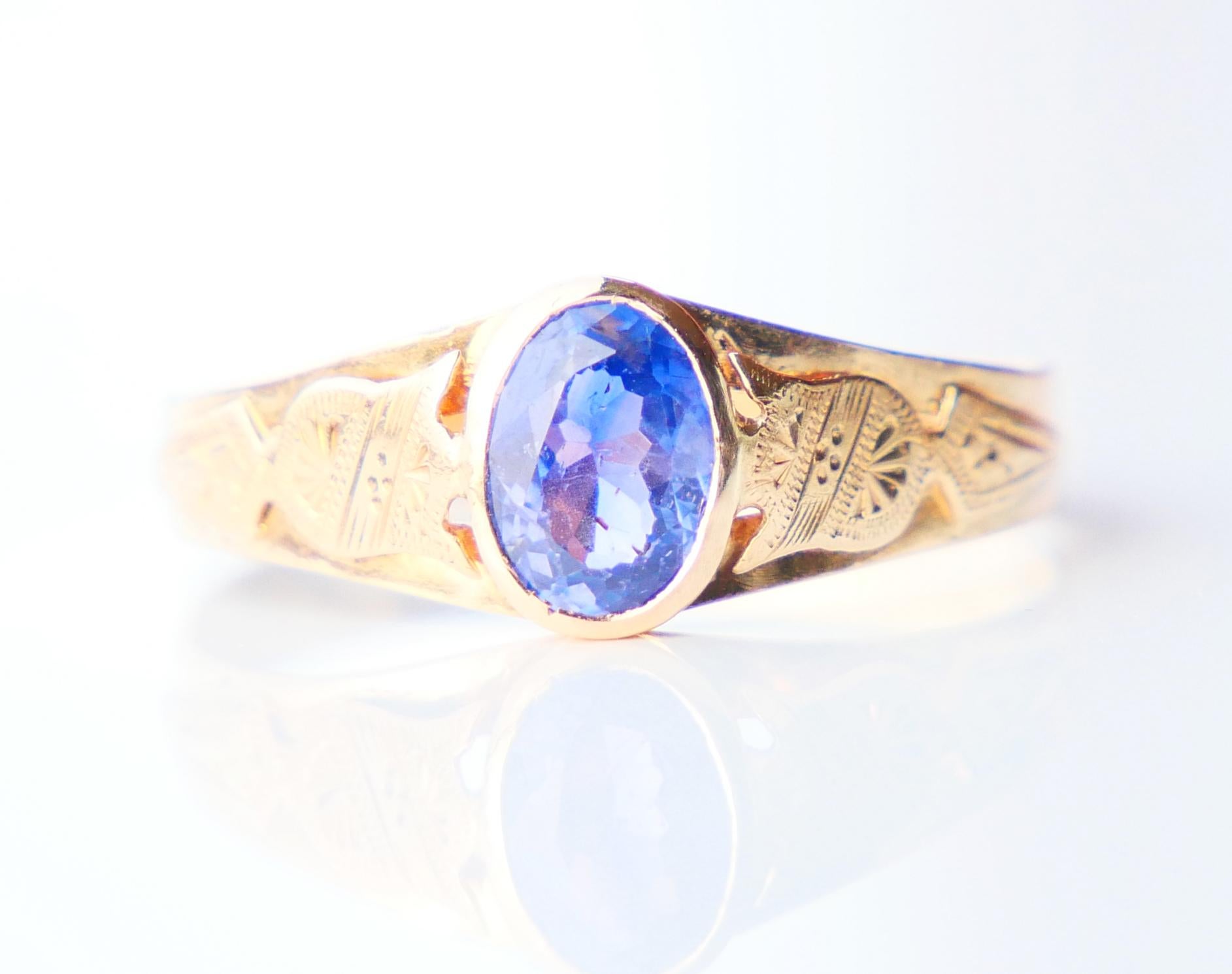 1916 Nordischer Ring 1ct Bi-color natürlicher Saphir Blau Lila 18K Gold Ø8US/1.65gr im Angebot 2