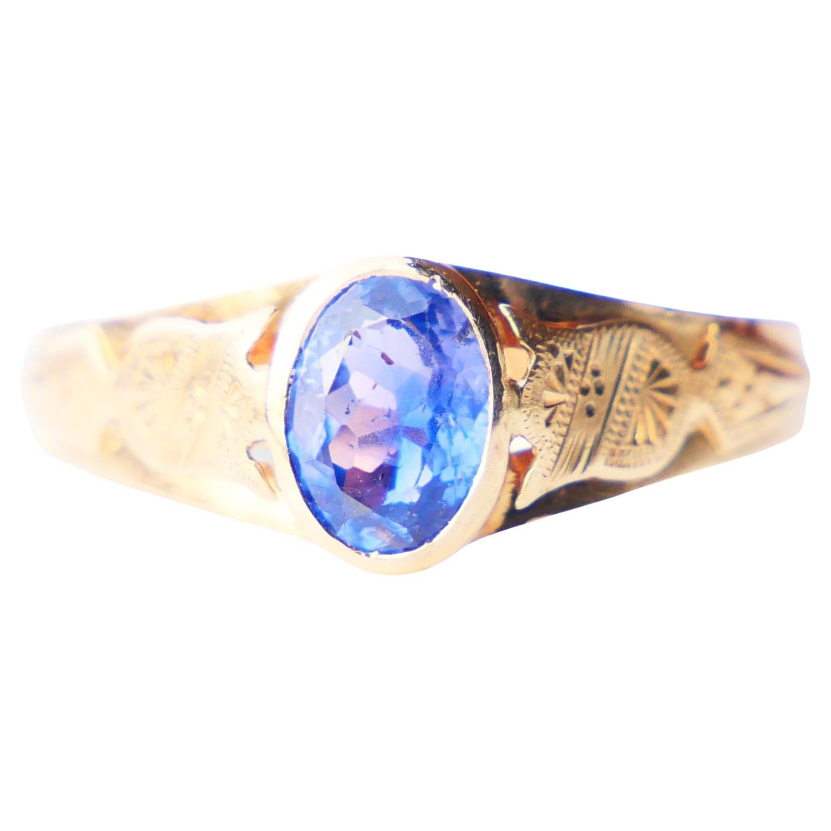 1916 Nordischer Ring 1ct Bi-color natürlicher Saphir Blau Lila 18K Gold Ø8US/1.65gr im Angebot