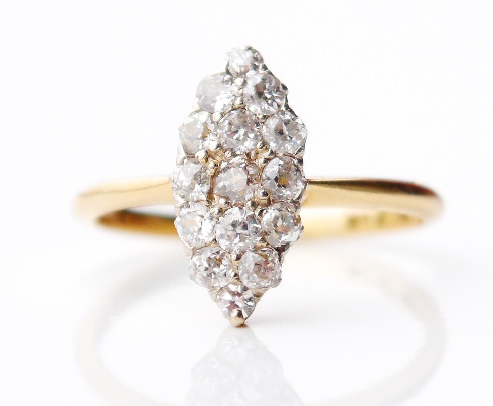 Old European Cut 1916 Nordic Ring 1ctw. Diamonds solid 18K Gold Platinum Ø 6.75US / 2.2gr For Sale