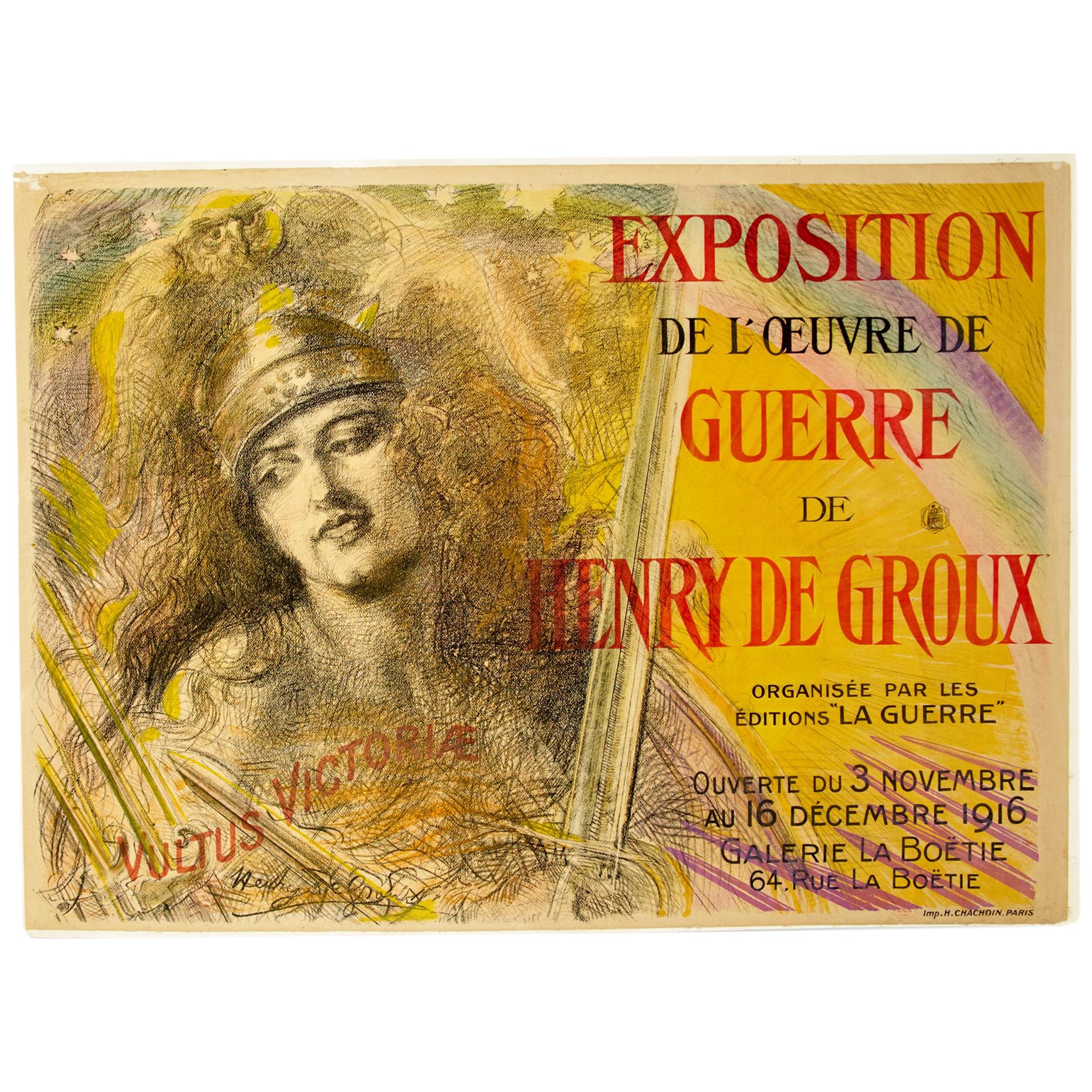 Affiche de 1916 par Henry De Groux « Exposition de l'œuvre de Guerre de Groux » Paris