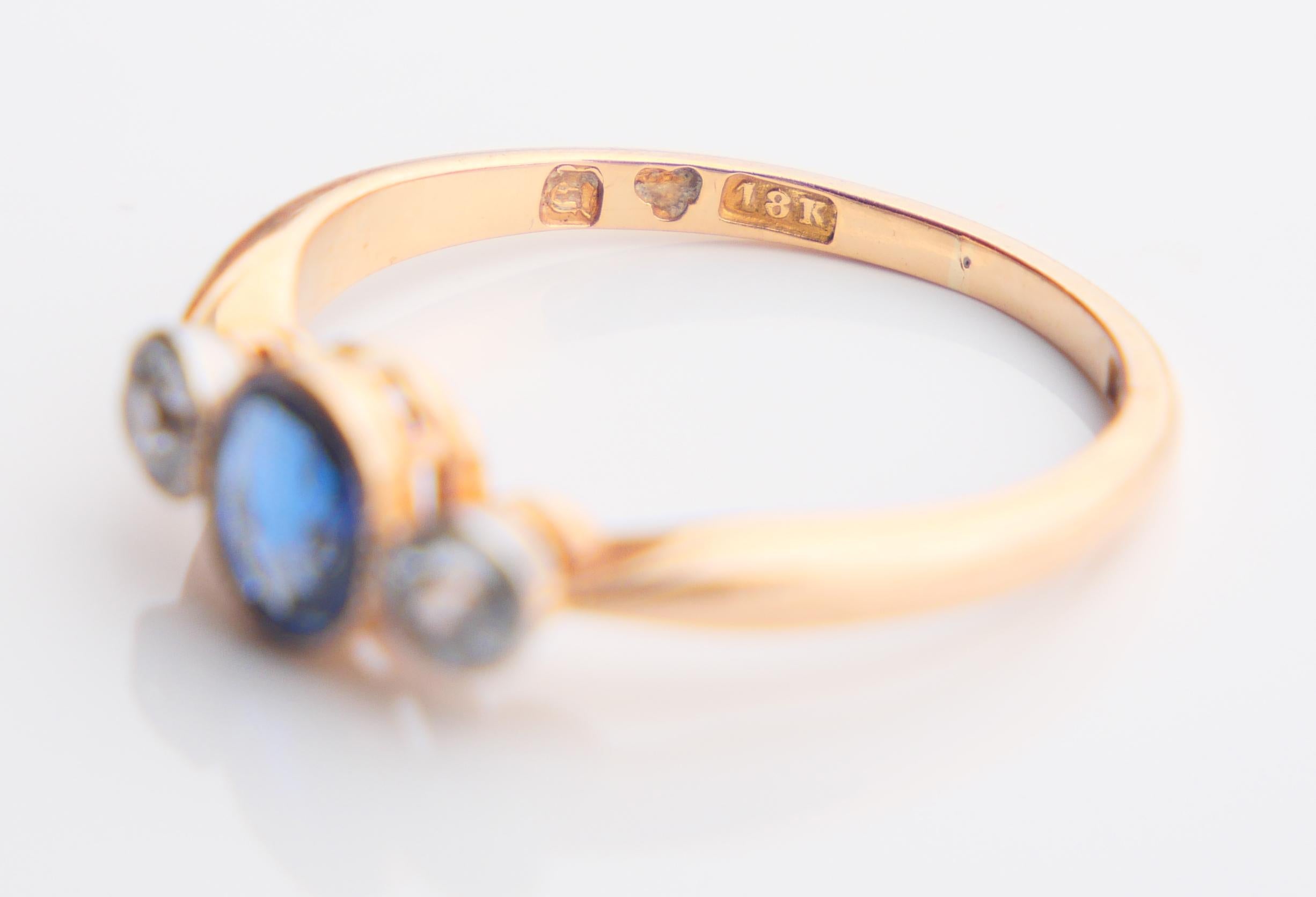 1916 Ring natural 0.6ct. Sapphire 0.44 ctw Diamonds 18K Gold Platinum/ØUS6/2.5gr 8