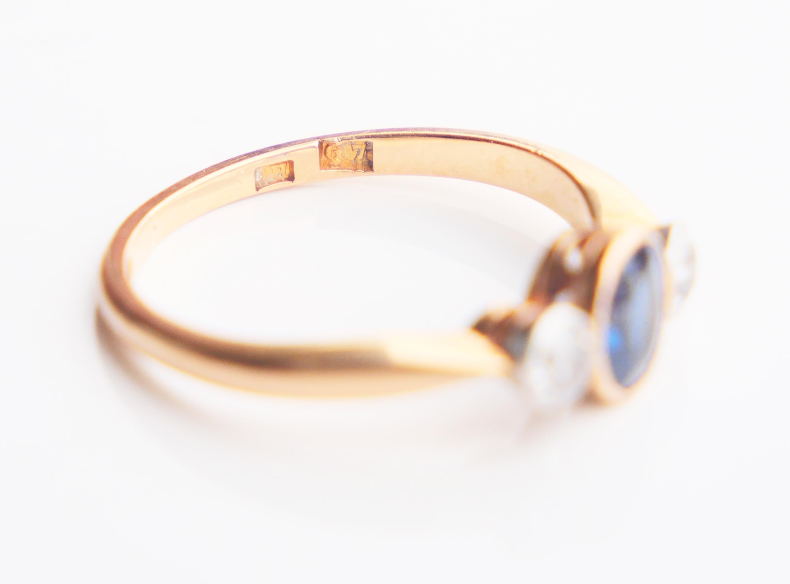 1916 Ring natural 0.6ct. Sapphire 0.44 ctw Diamonds 18K Gold Platinum/ØUS6/2.5gr 9