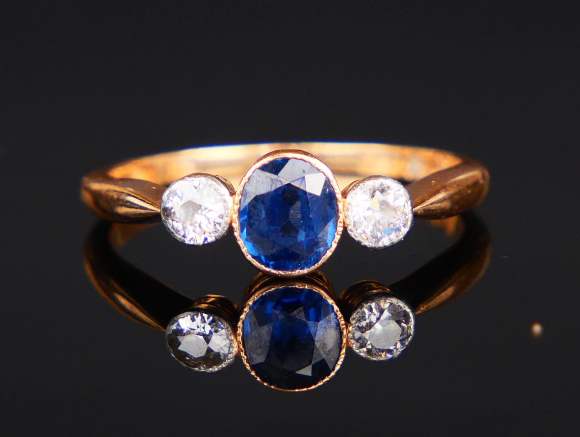 1916 Ring natural 0.6ct. Sapphire 0.44 ctw Diamonds 18K Gold Platinum/ØUS6/2.5gr 4