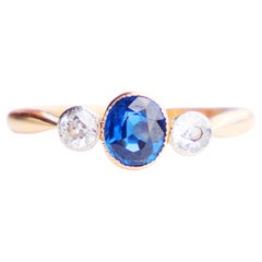 1916 Ring natural 0.6ct. Sapphire 0.44 ctw Diamonds 18K Gold Platinum/ØUS6/2.5gr
