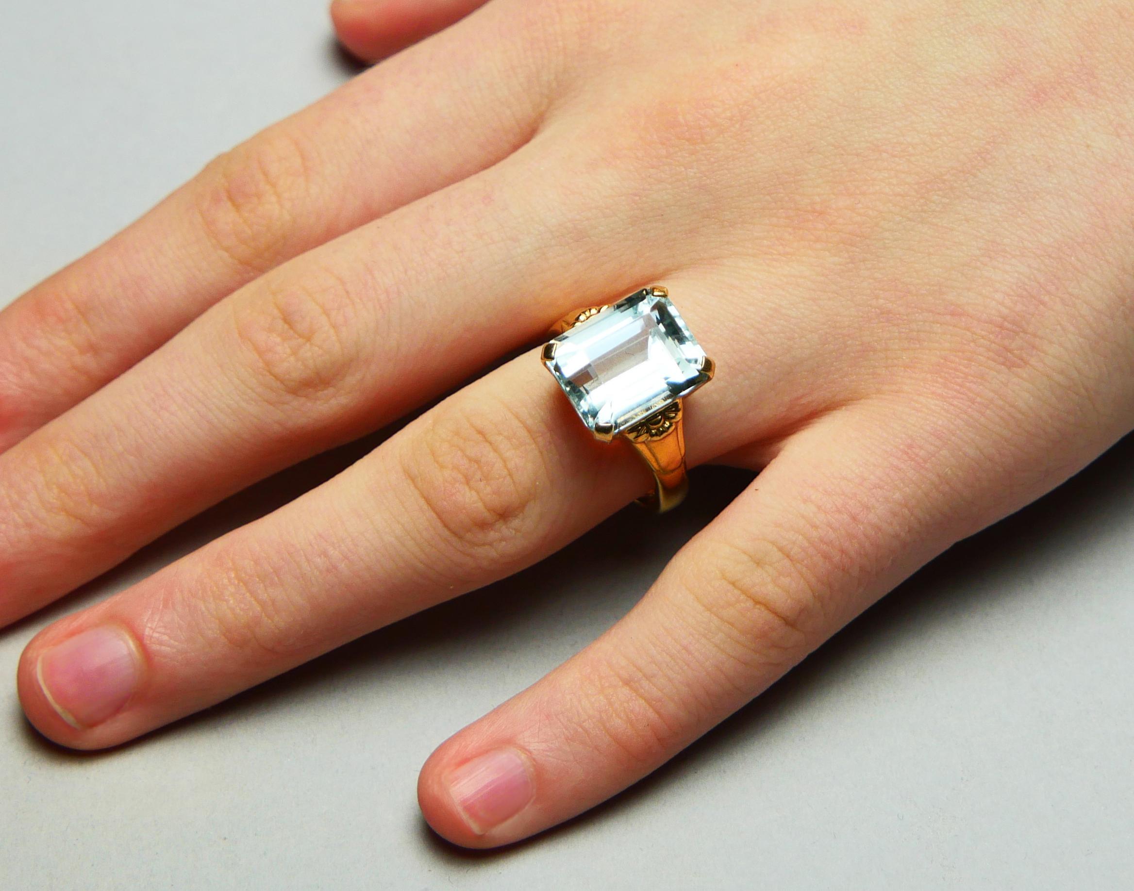 1916 Bague aigue-marine naturelle 8ct or massif 18K Ø8.25 US / 8.6 gr en vente 4
