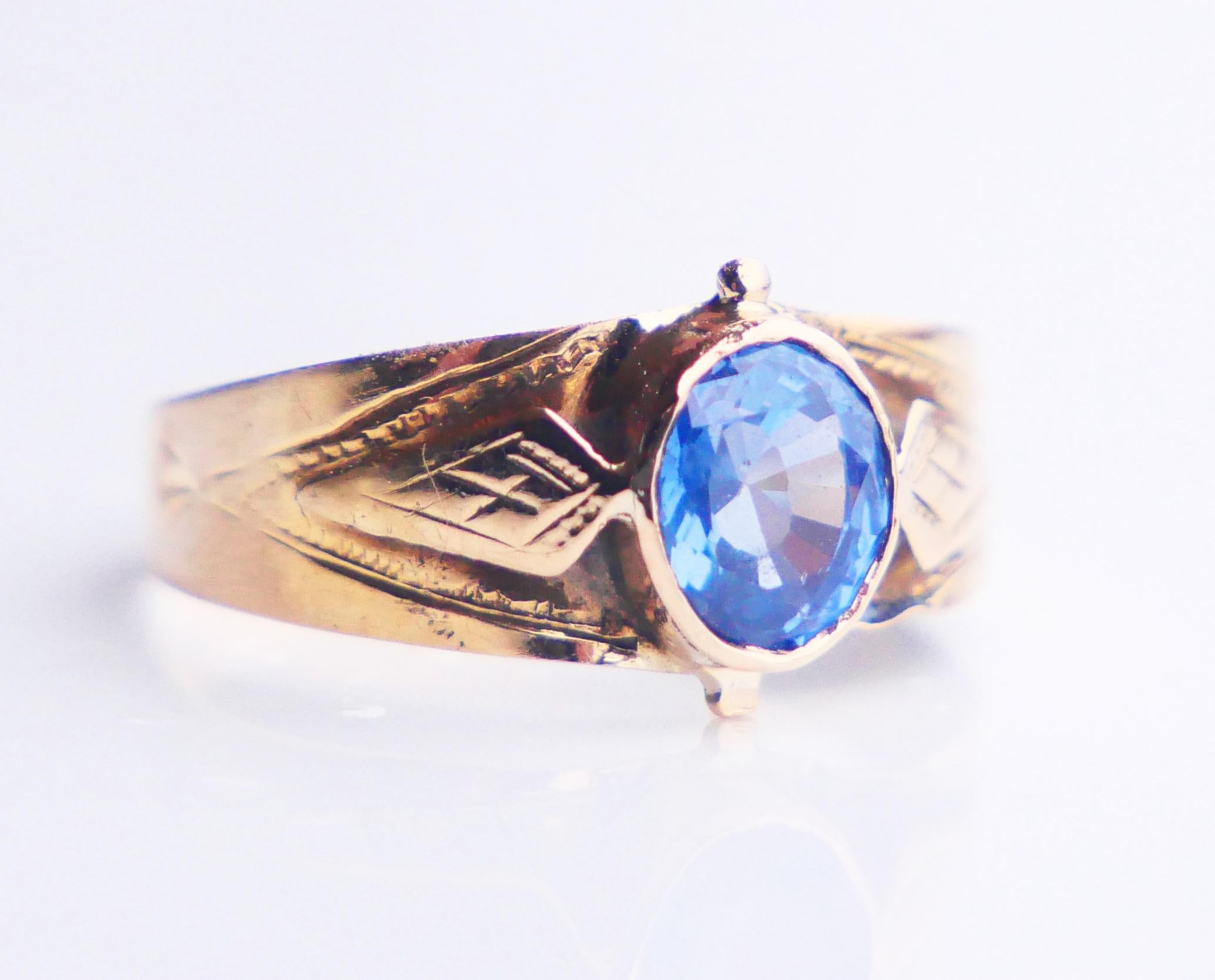 1916 Ring natural Blue Sapphire solid 18K Gold Ø US3.25 / 1 gr For Sale 5