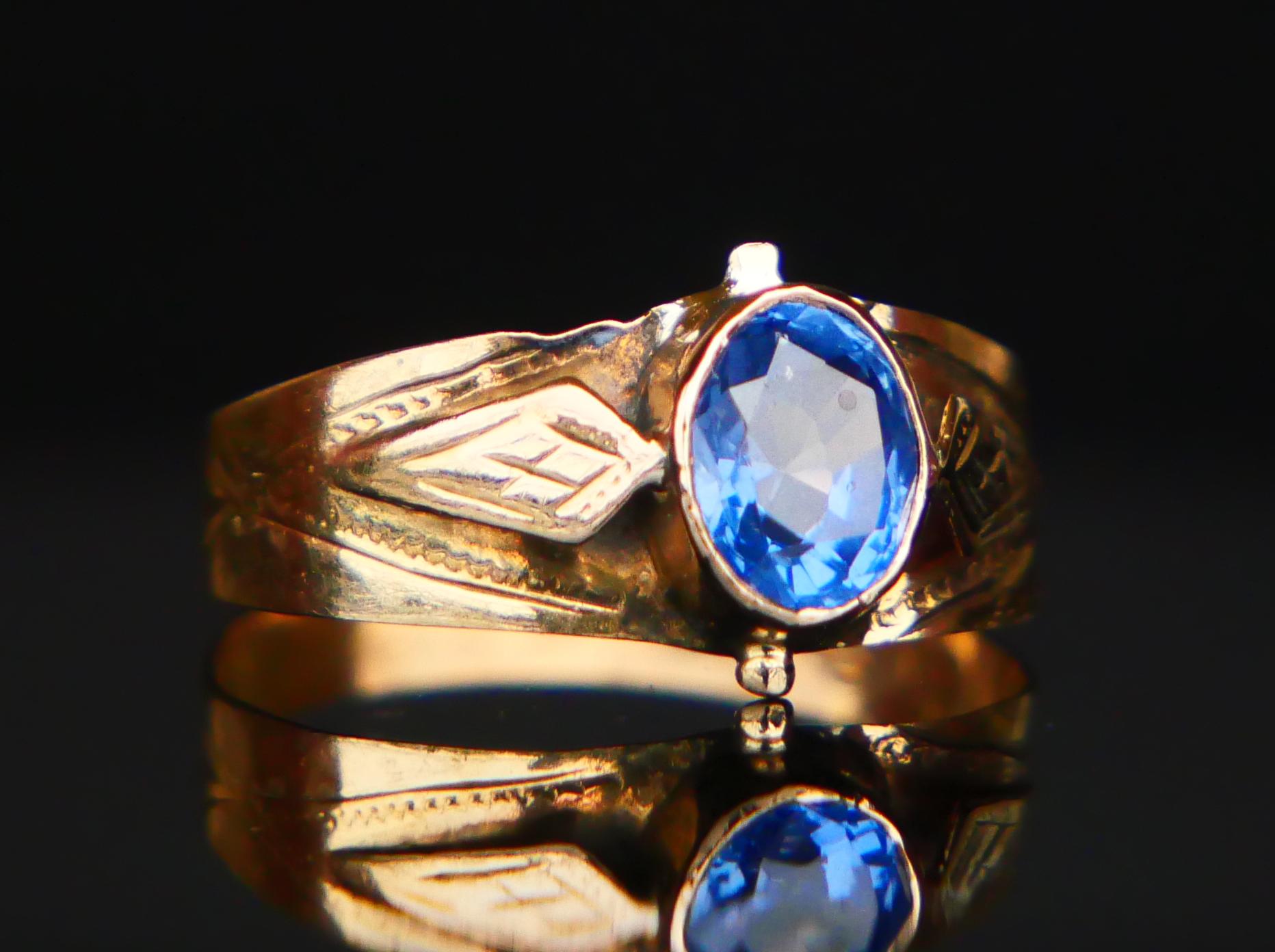 Art Deco 1916 Ring natural Blue Sapphire solid 18K Gold Ø US3.25 / 1 gr For Sale