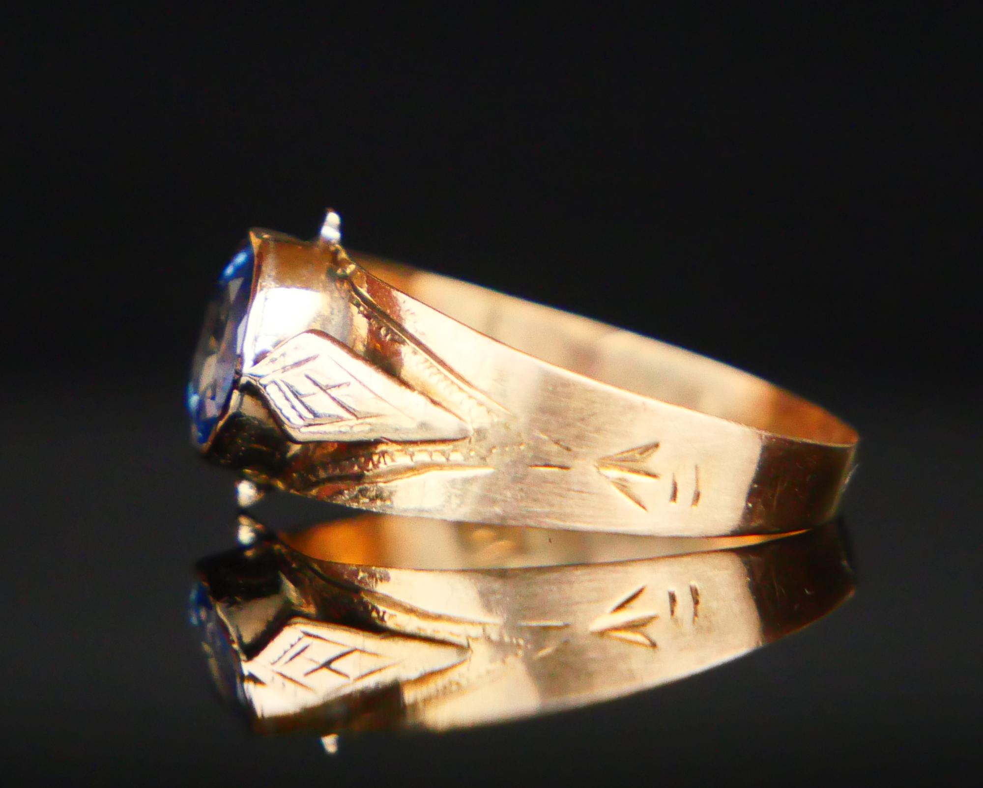 1916 Ring natural Blue Sapphire solid 18K Gold Ø US3.25 / 1 gr For Sale 1