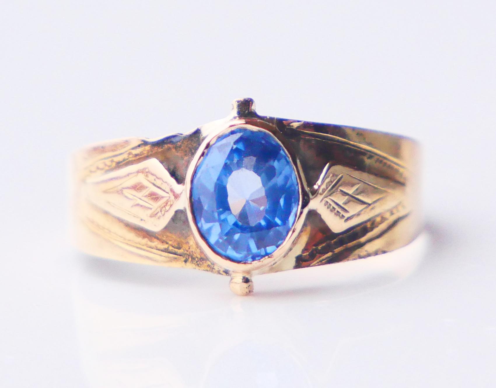 1916 Ring natural Blue Sapphire solid 18K Gold Ø US3.25 / 1 gr For Sale 2