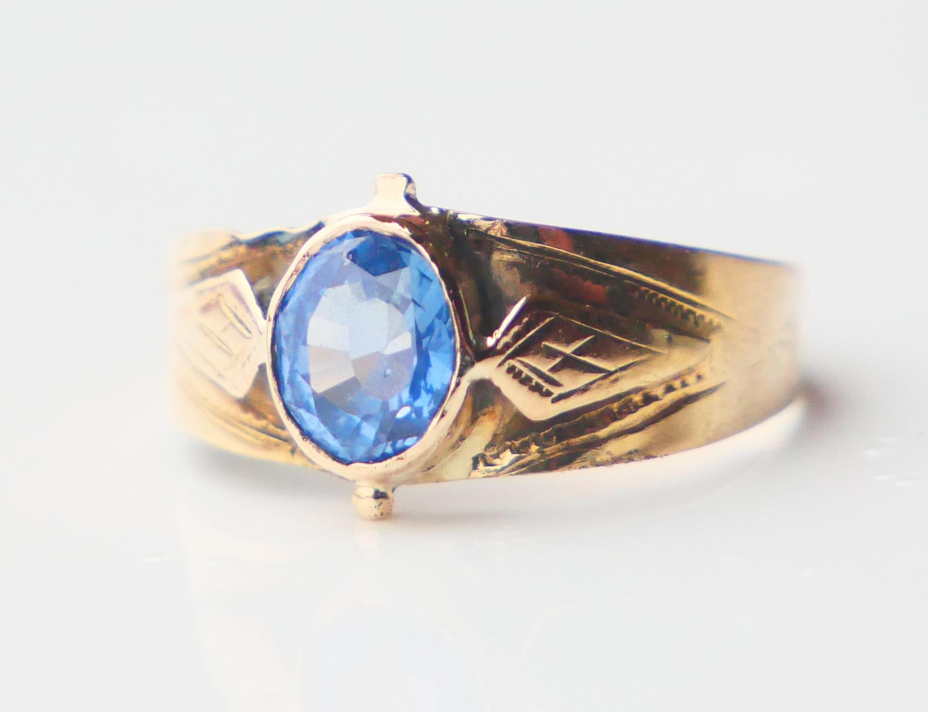 1916 Ring natural Blue Sapphire solid 18K Gold Ø US3.25 / 1 gr For Sale 4