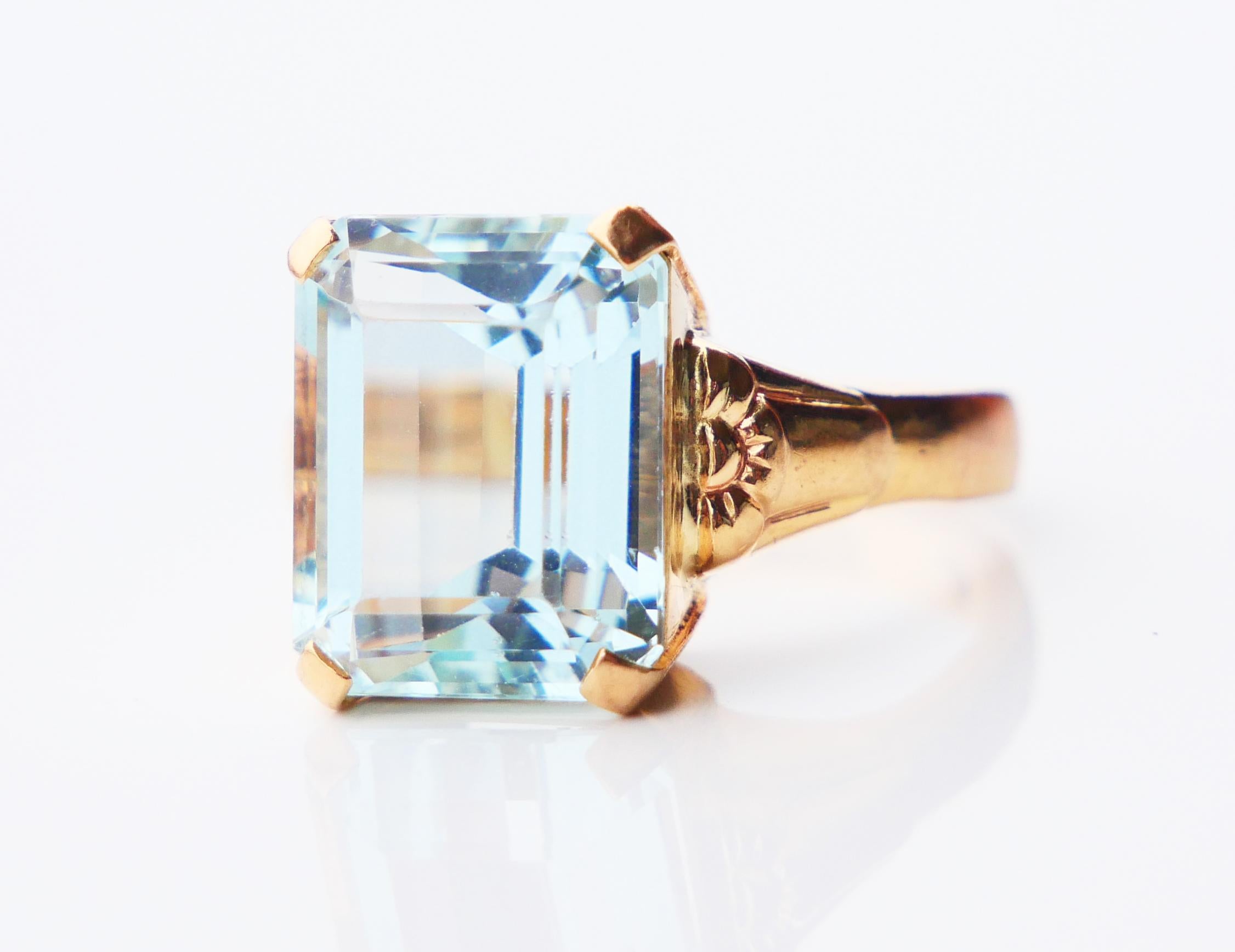 1916 Bague aigue-marine naturelle 8ct or massif 18K Ø8.25 US / 8.6 gr en vente 7