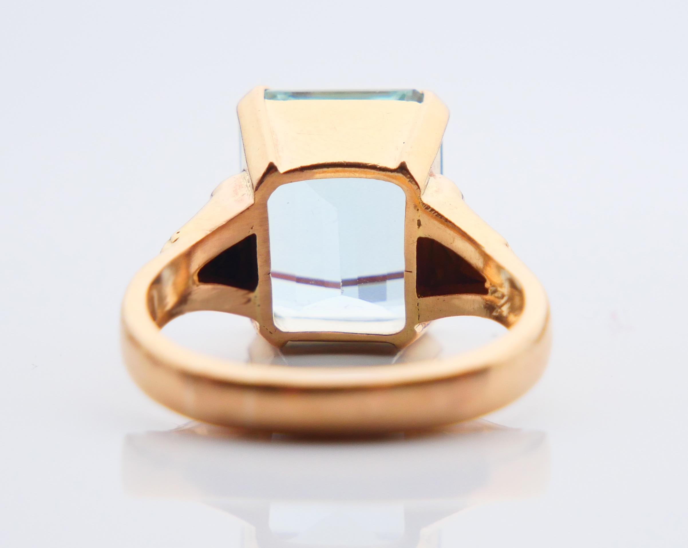 1916 Bague aigue-marine naturelle 8ct or massif 18K Ø8.25 US / 8.6 gr en vente 8