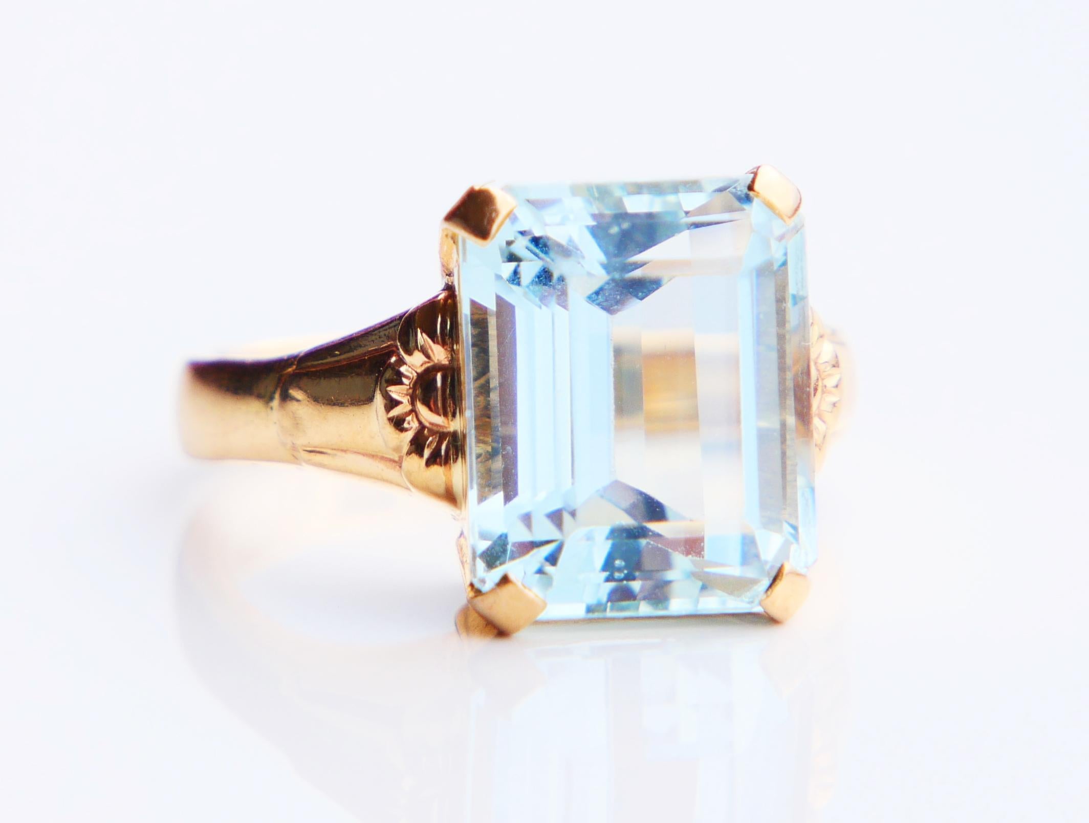 1916 Bague aigue-marine naturelle 8ct or massif 18K Ø8.25 US / 8.6 gr en vente 9