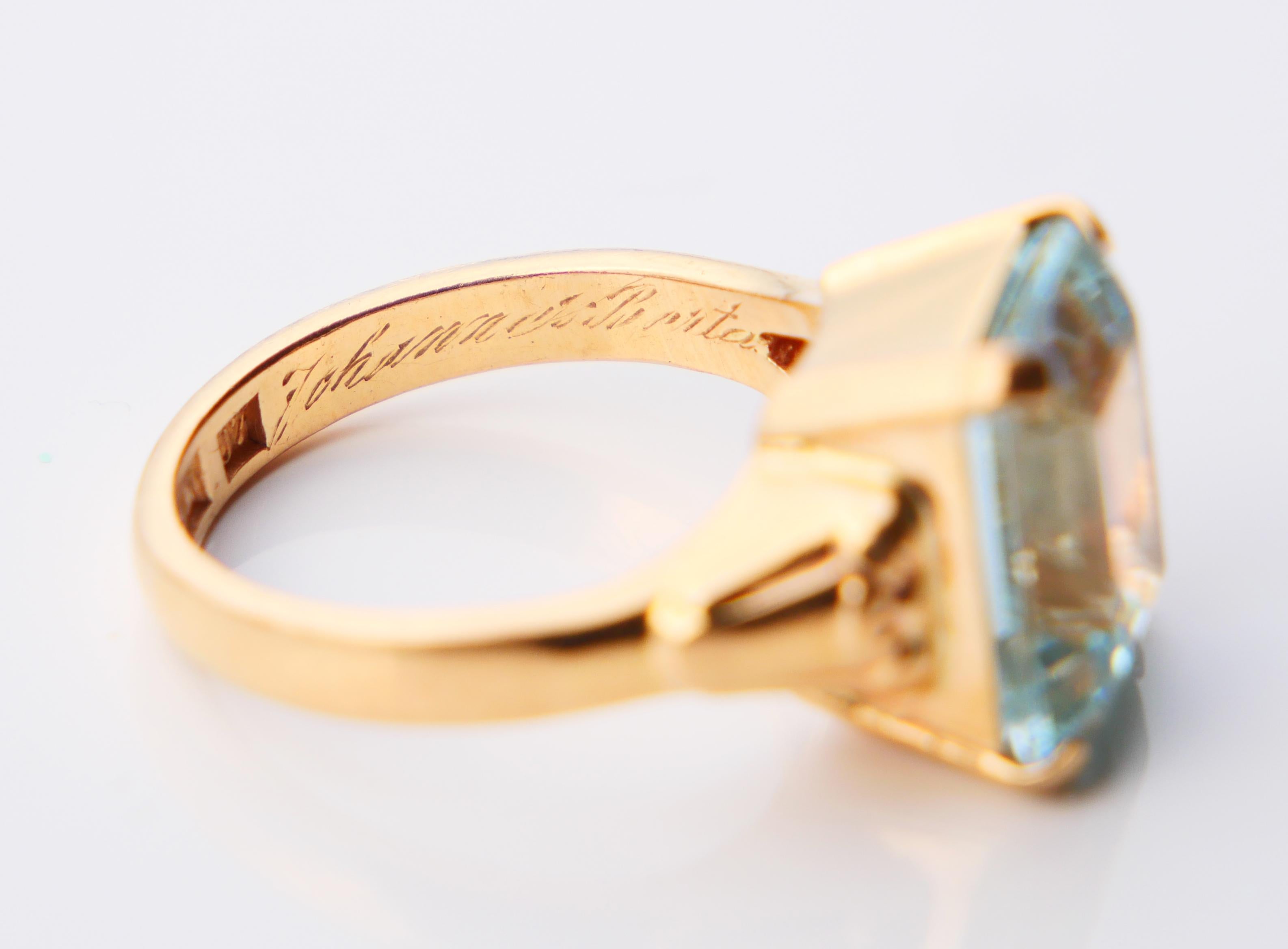 1916 Bague aigue-marine naturelle 8ct or massif 18K Ø8.25 US / 8.6 gr en vente 10