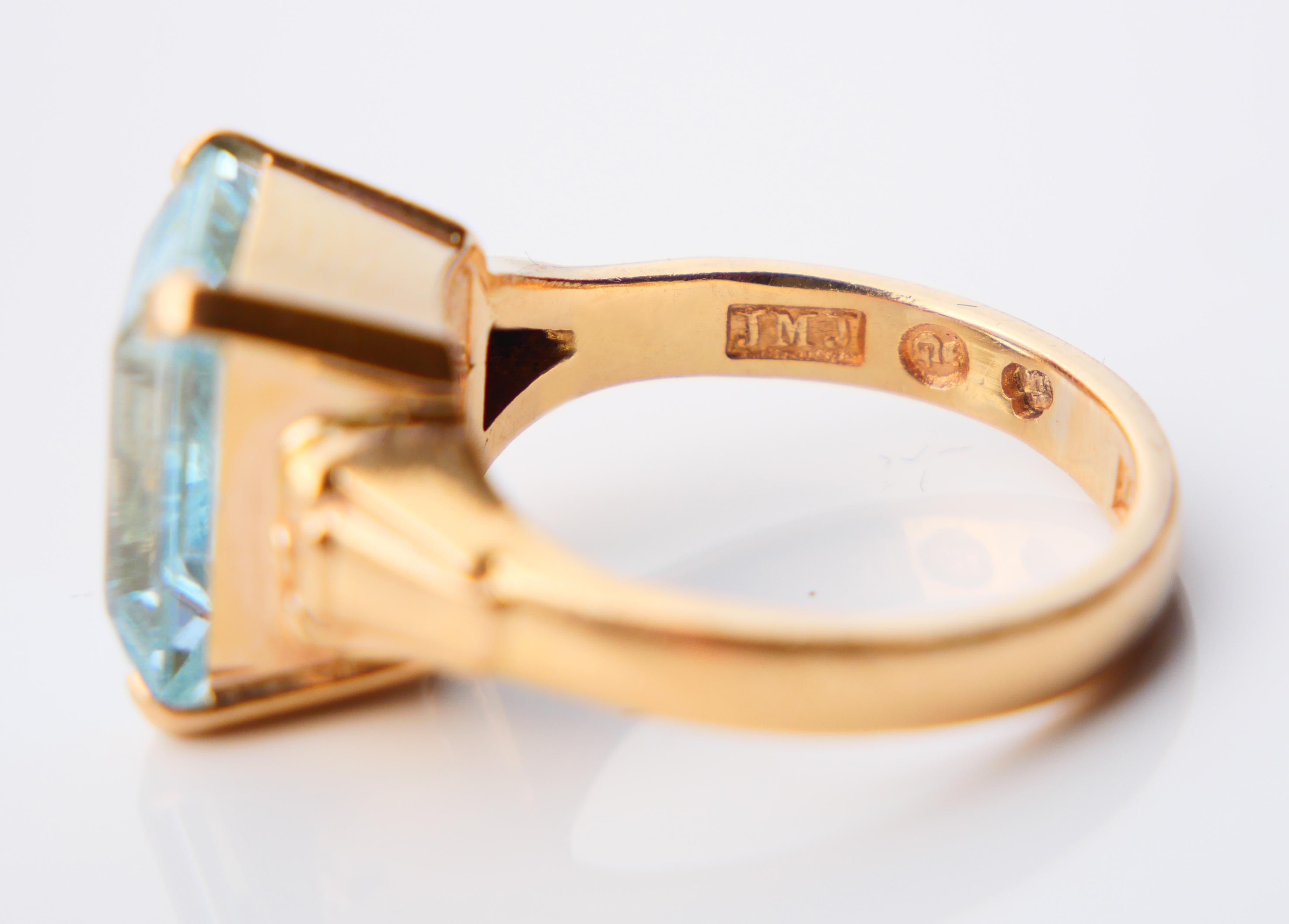 1916 Bague aigue-marine naturelle 8ct or massif 18K Ø8.25 US / 8.6 gr en vente 11