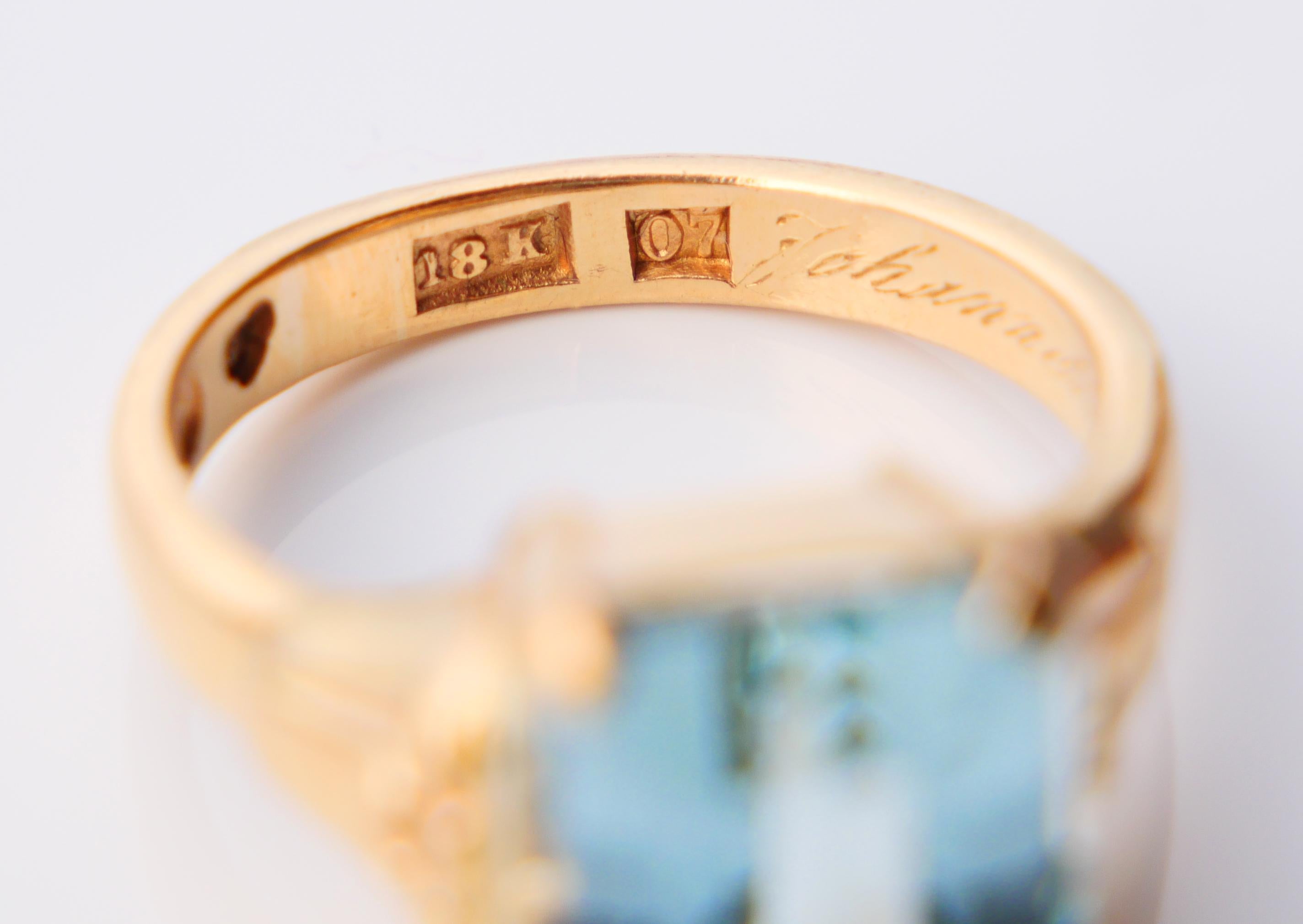 1916 Bague aigue-marine naturelle 8ct or massif 18K Ø8.25 US / 8.6 gr en vente 12