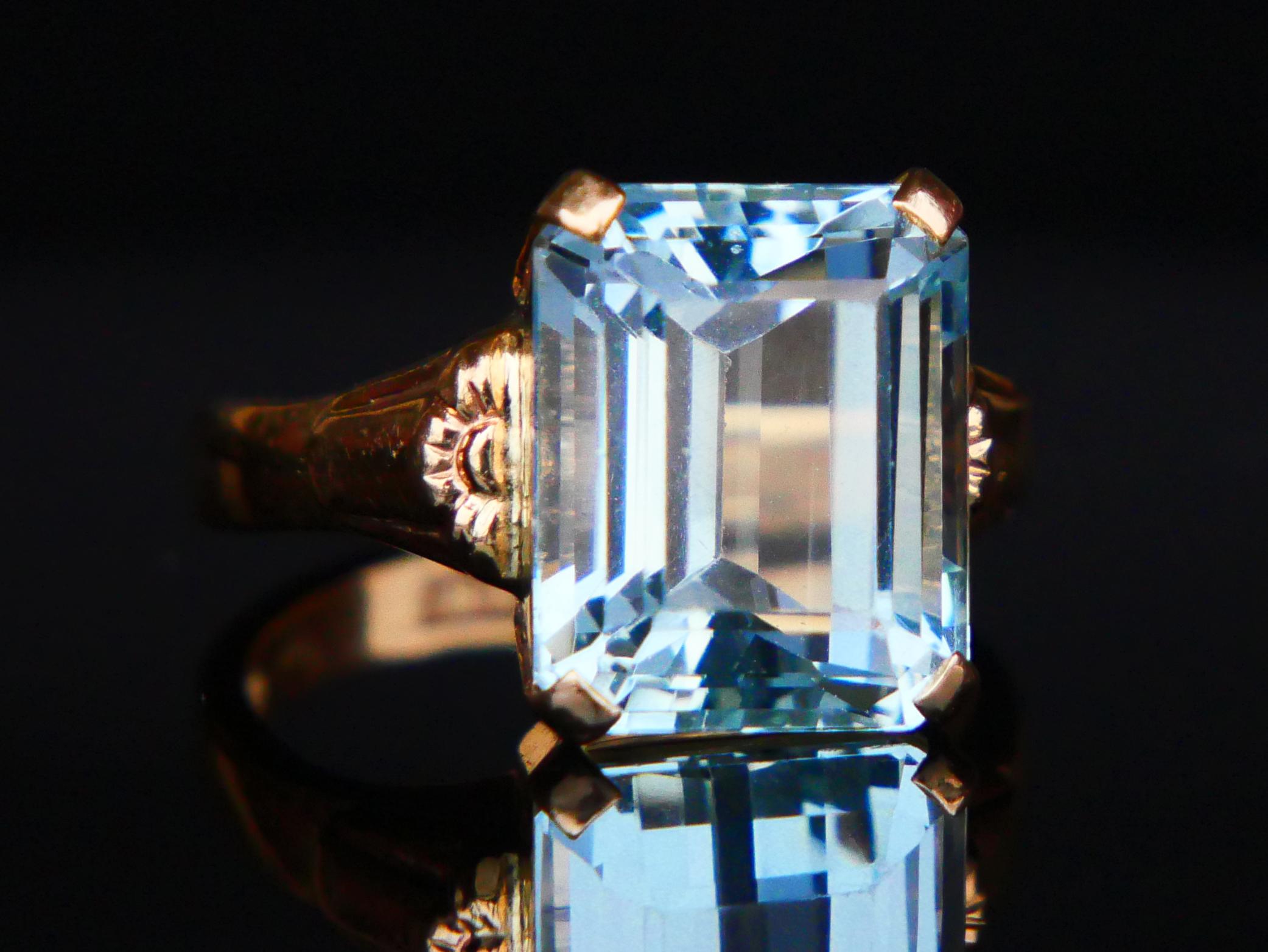 Art nouveau 1916 Bague aigue-marine naturelle 8ct or massif 18K Ø8.25 US / 8.6 gr en vente