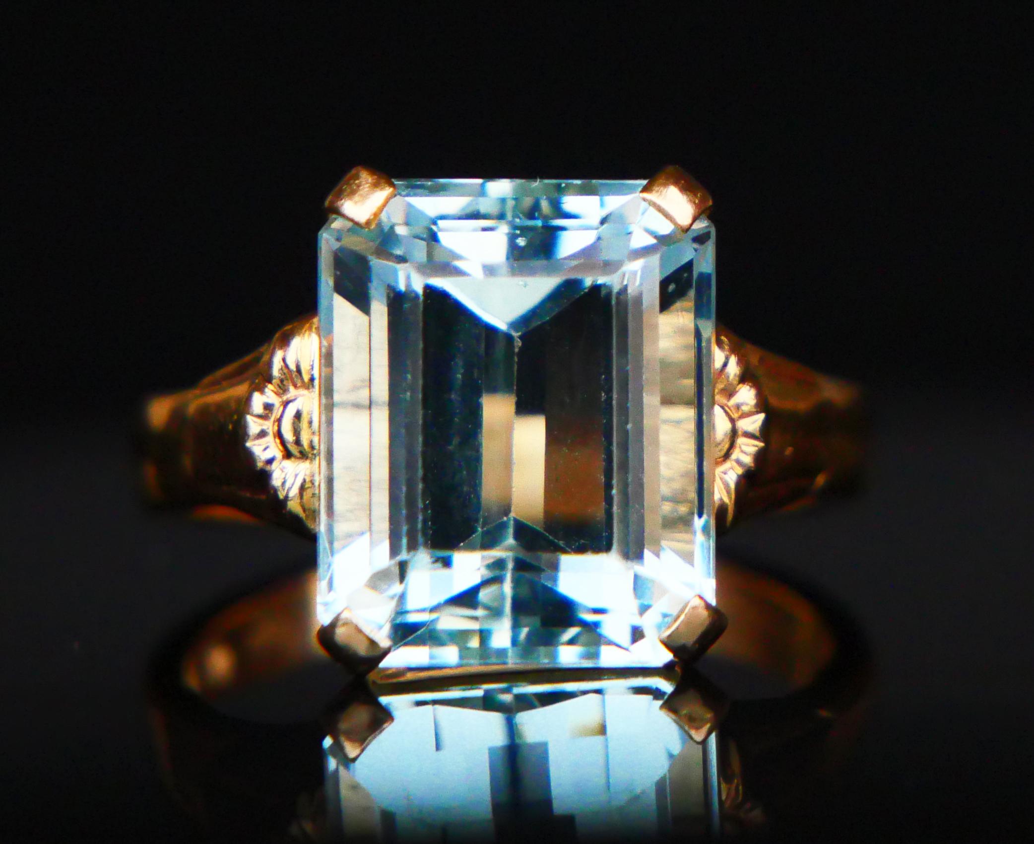 Taille baguette 1916 Bague aigue-marine naturelle 8ct or massif 18K Ø8.25 US / 8.6 gr en vente