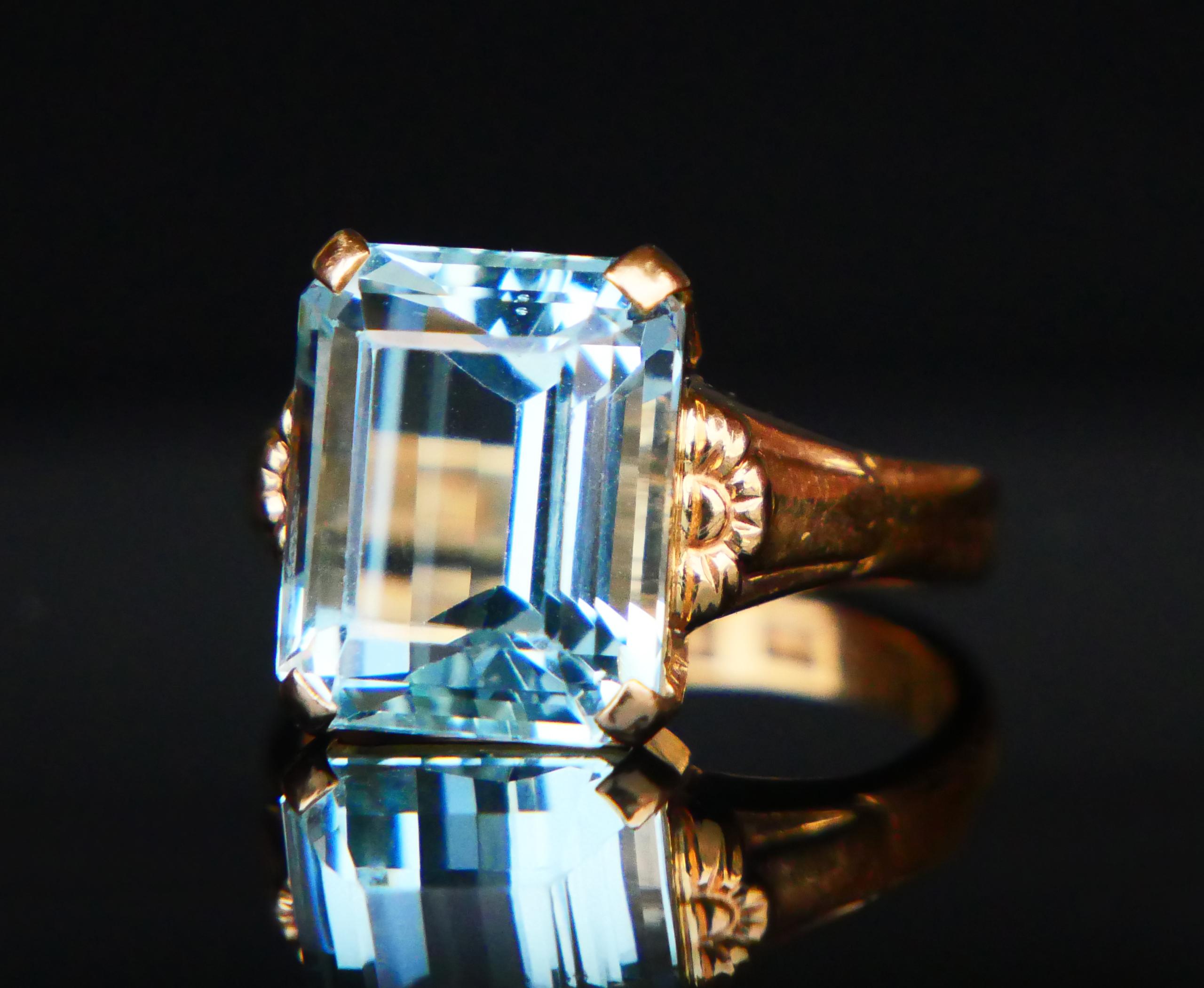 1916 Bague aigue-marine naturelle 8ct or massif 18K Ø8.25 US / 8.6 gr Pour femmes en vente