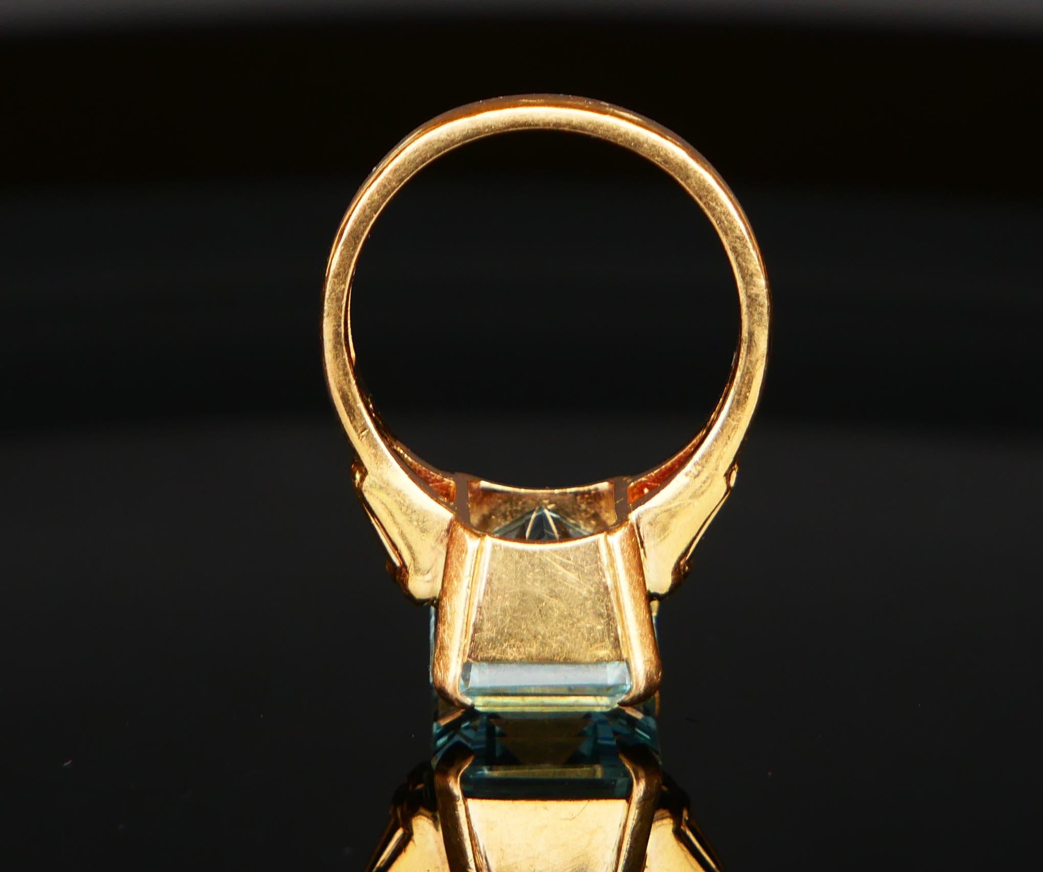 1916 Bague aigue-marine naturelle 8ct or massif 18K Ø8.25 US / 8.6 gr en vente 2