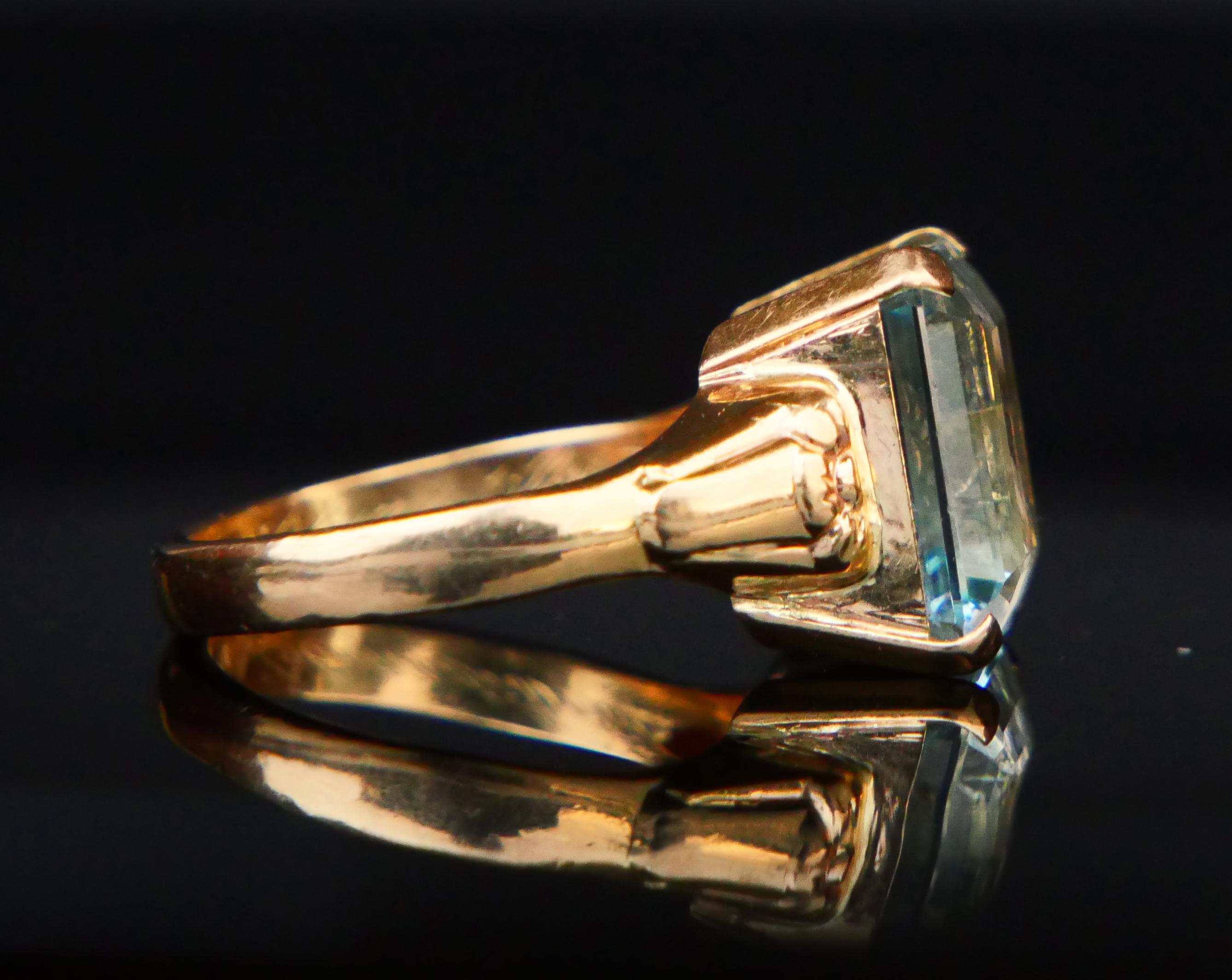 1916 Bague aigue-marine naturelle 8ct or massif 18K Ø8.25 US / 8.6 gr en vente 3