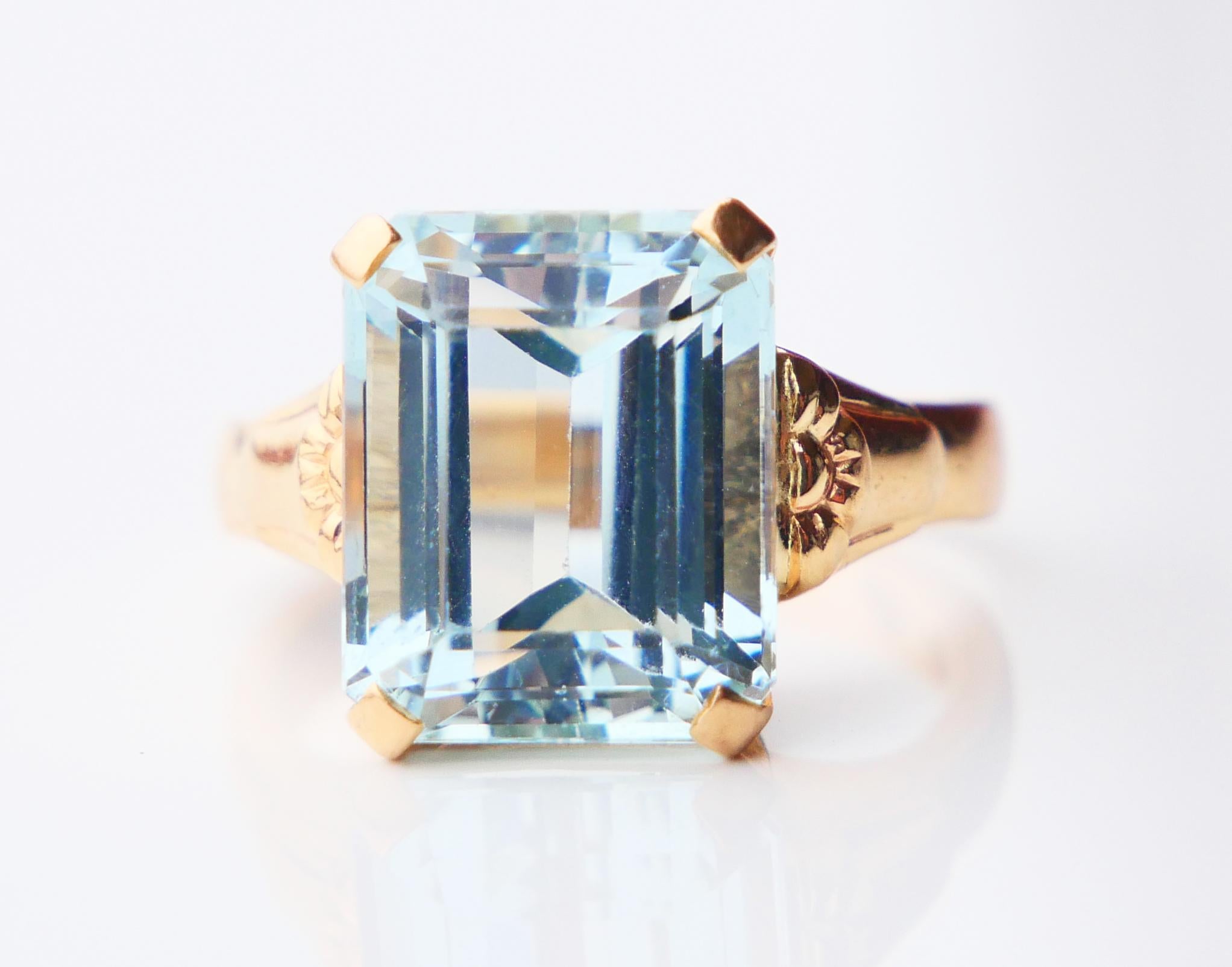 1916 Bague aigue-marine naturelle 8ct or massif 18K Ø8.25 US / 8.6 gr en vente 6